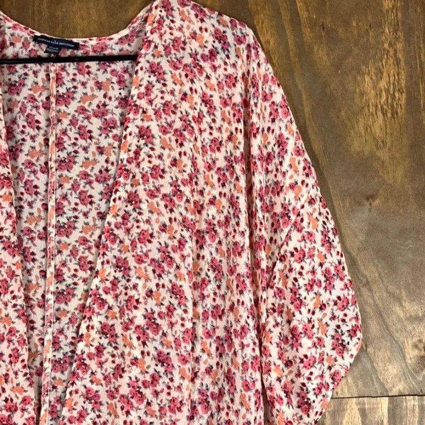 American Eagle Outfitters American Eagle Outfitters Womens Cardigan Duster Pink Floral High Low Sheer M Size M / US 6-8 / IT 42-44 - 5 Thumbnail