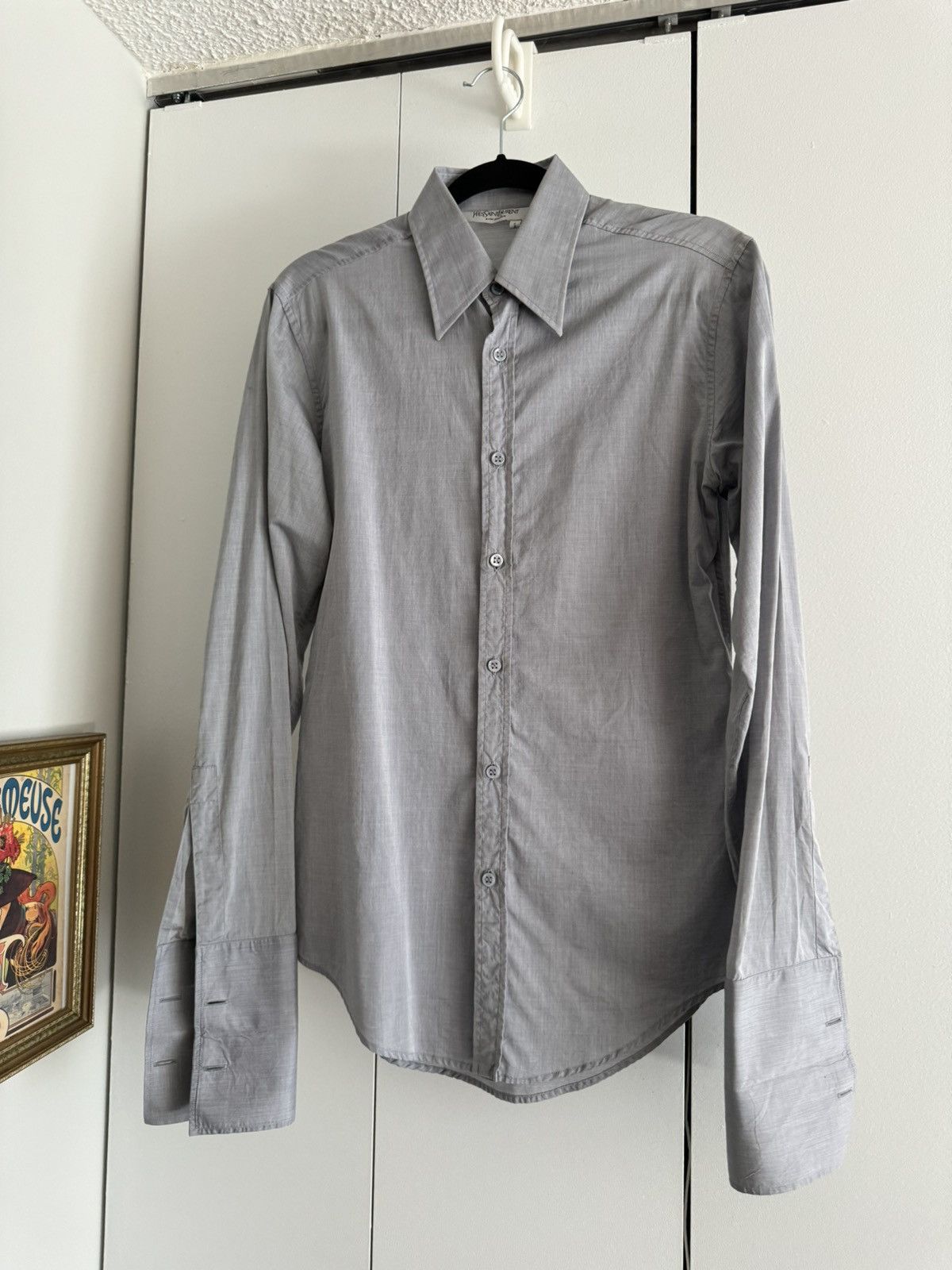 image of Saint Laurent Paris x YSL Rive Gauche By Tom Ford Grey French Cuff Shirt, Men's (Size Small)