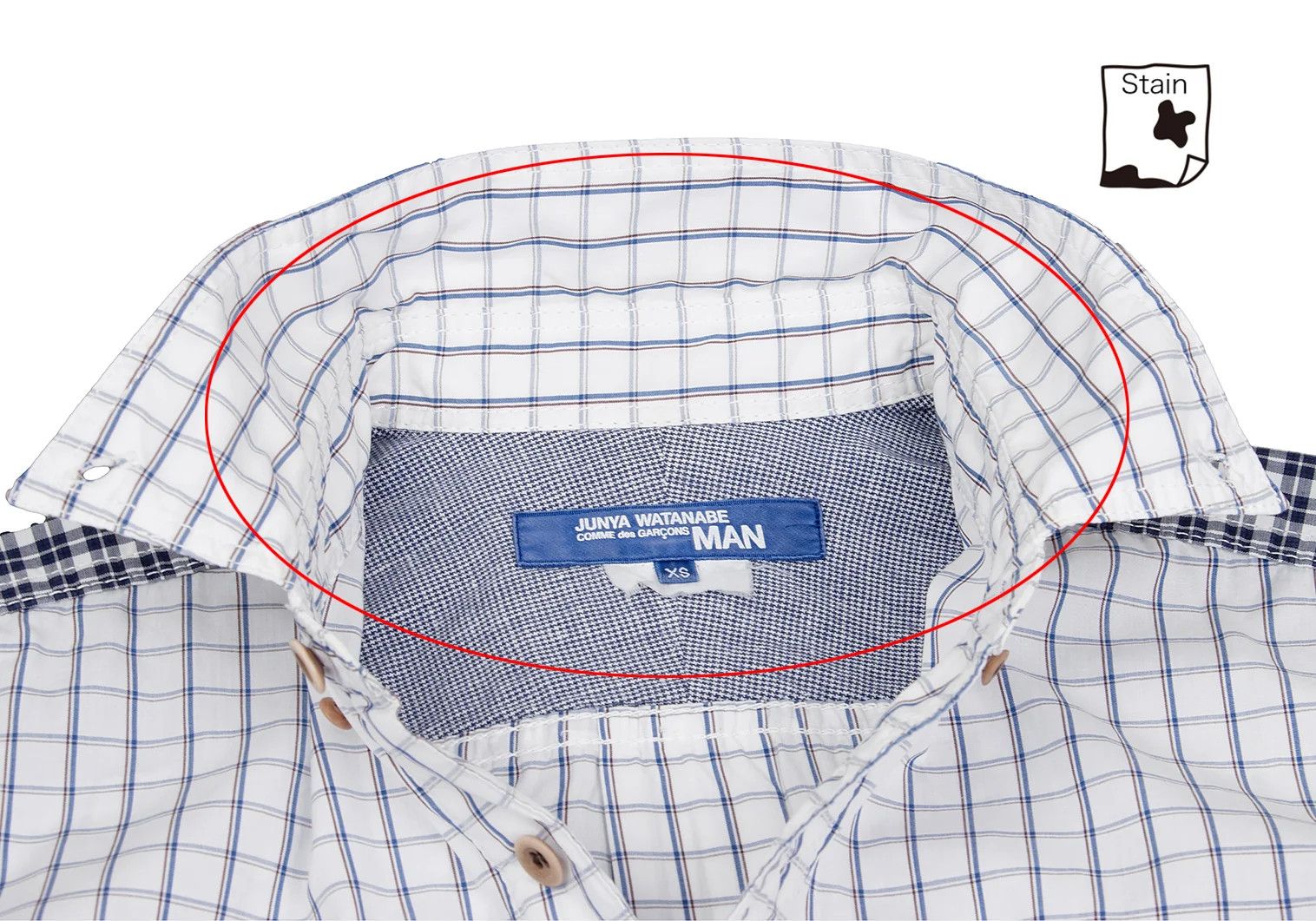 Junya Watanabe Patch Design Round Hem Check Button-Down Shirt White/Navy XS Size US XS / EU 42 / 0 - 6 Thumbnail