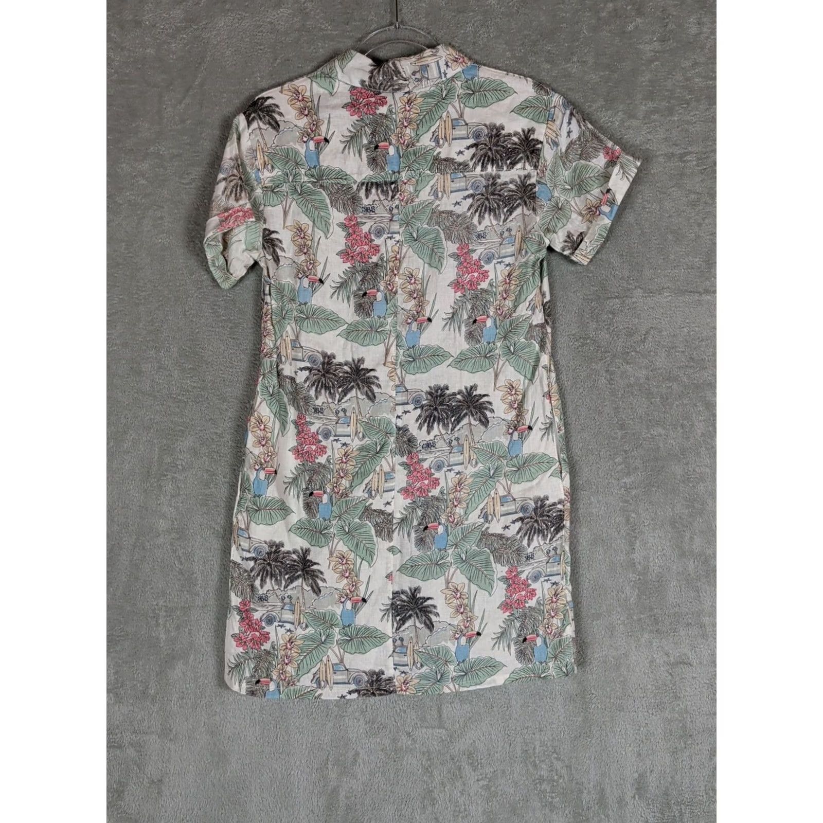 Rachel Zoe Rachel Zoe XS Linen Shirt Dress Multicolor Tropical Print Short Sleeve Button Up Collared Resort Vacation Women’s Size XS / US 0-2 / IT 36-38 - 7 Thumbnail