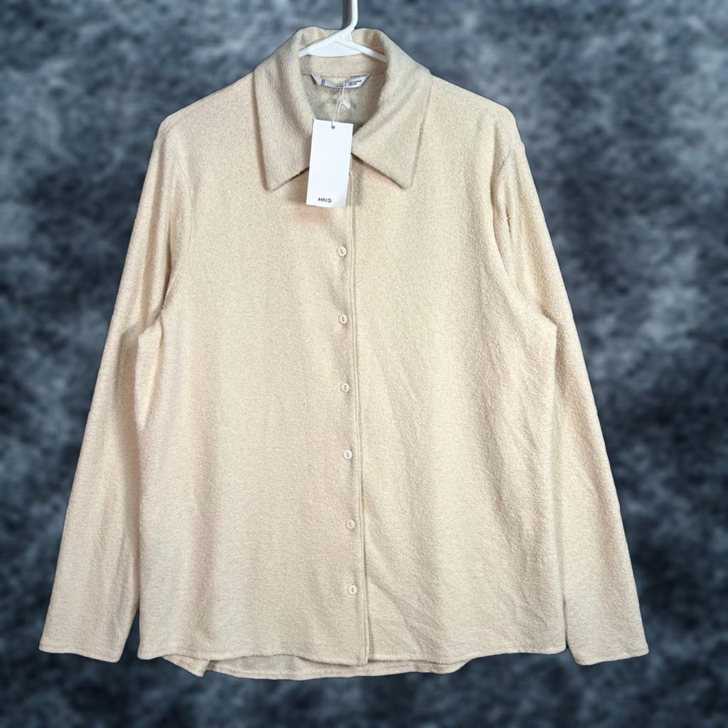Mango Mango Button-Up Shirt Womens XL Beige Long Sleeve Textured Shirt Top Size XL / US 12-14 / IT 48-50 - 1 Thumbnail