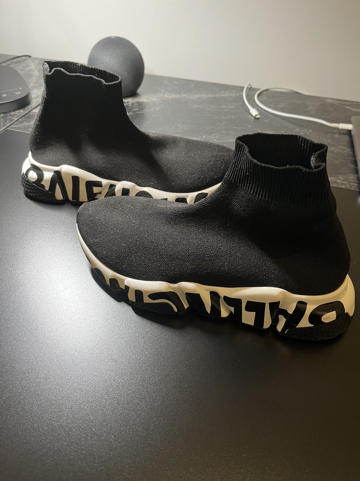 Balenciaga Balenciaga Speed Trainer “Graffiti” Sock Sneakers WhiteBlack Size US 6 / IT 36 - 1 Thumbnail
