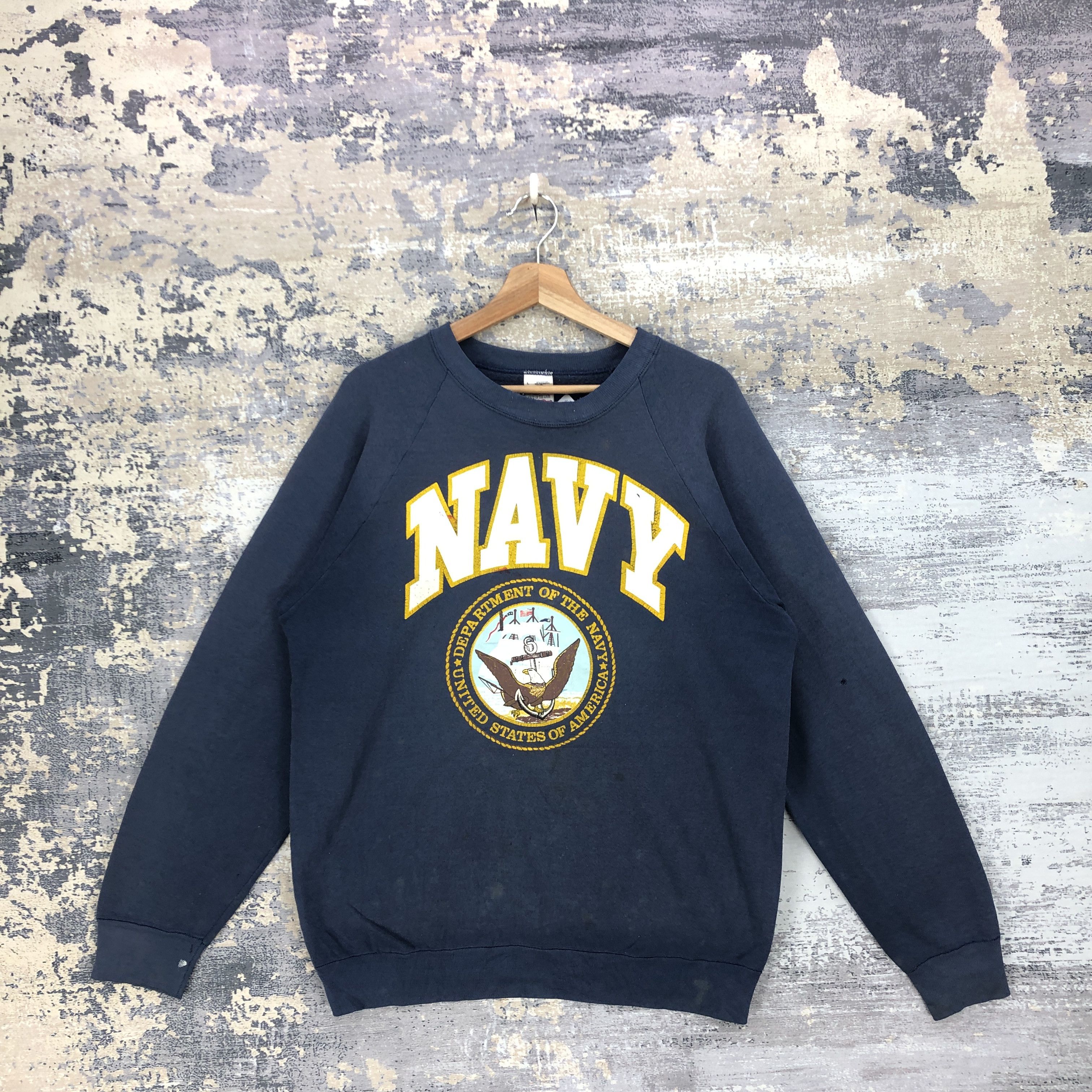 Vintage Vintage 90's Navy Sweatshirt Navy USA Sweater Jumper Size US L / EU 52-54 / 3 - 1 Thumbnail