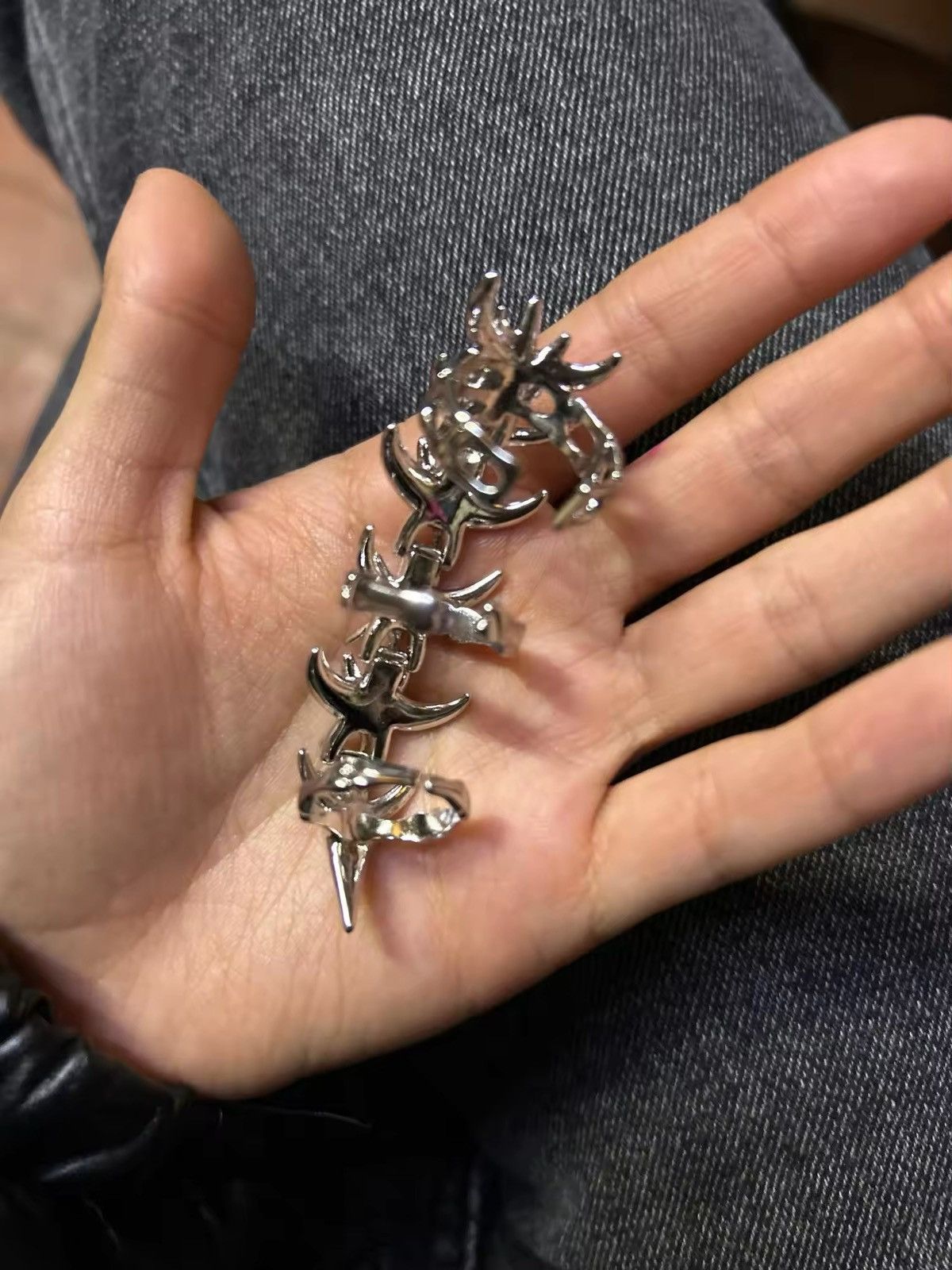 Jewelry × Vintage Cool Punk Cyberpunk Skeleton Spike Metal Ring Size ONE SIZE - 6 Thumbnail