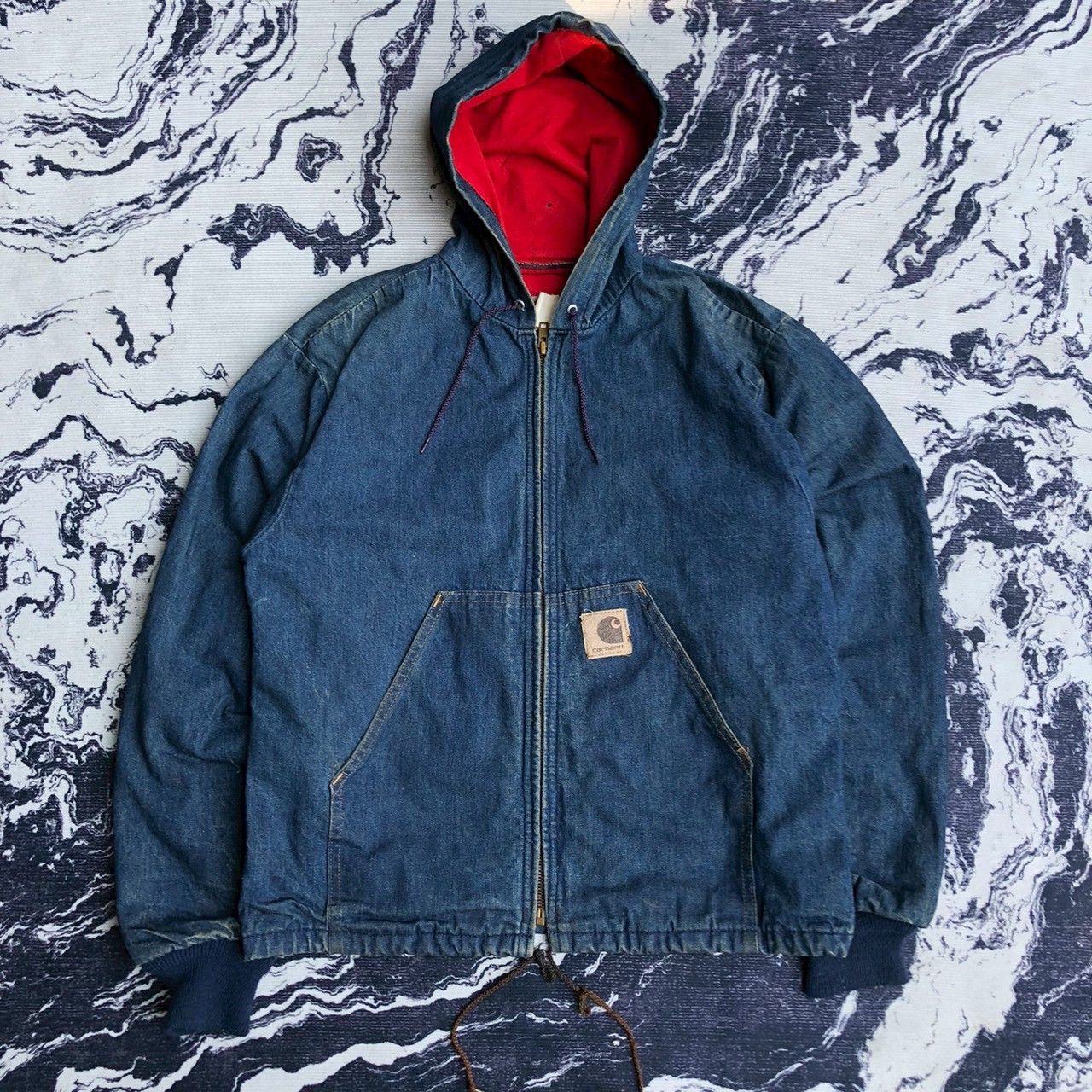 Carhartt Vintage Y2K Carhartt Denim Hoodie Jacket USA Red Lining Size US S / EU 44-46 / 1 - 2 Thumbnail