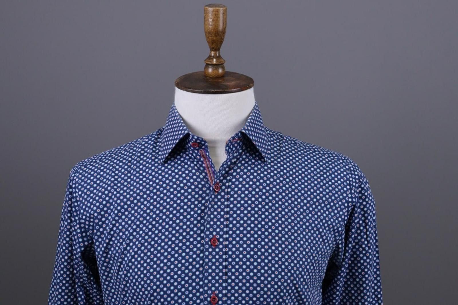 Designer CLAUDIO LUGLI Blue Dotted Button Down Shirt Size M Size US M / EU 48-50 / 2 - 2 Thumbnail