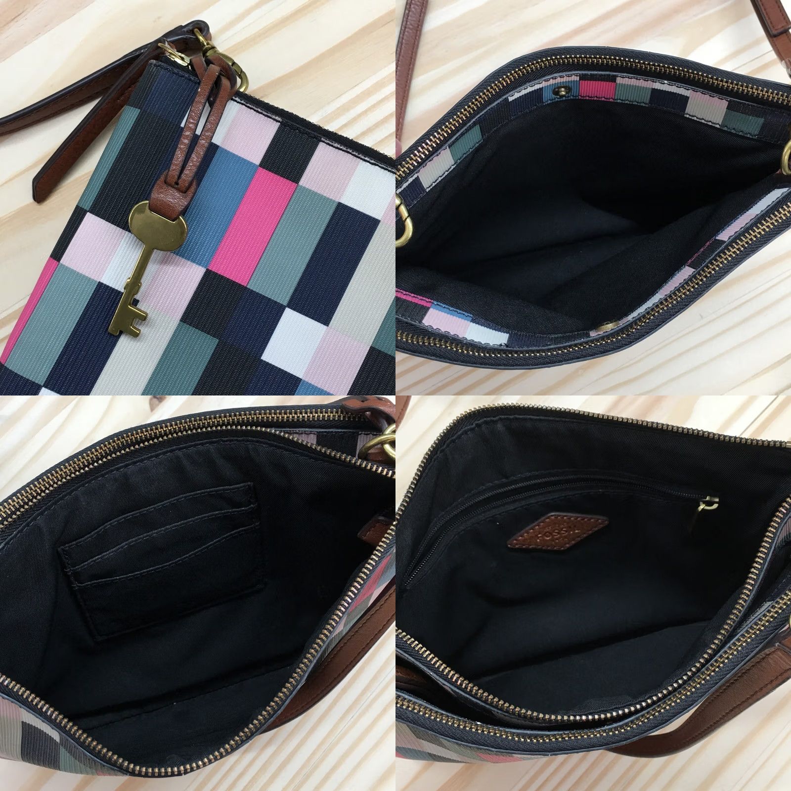 Fossil Fossil Devon Crossbody Bag Multicolor Colorblock Dual Zip Compartment Small Women's Crossbody Bag Size ONE SIZE - 9 Thumbnail