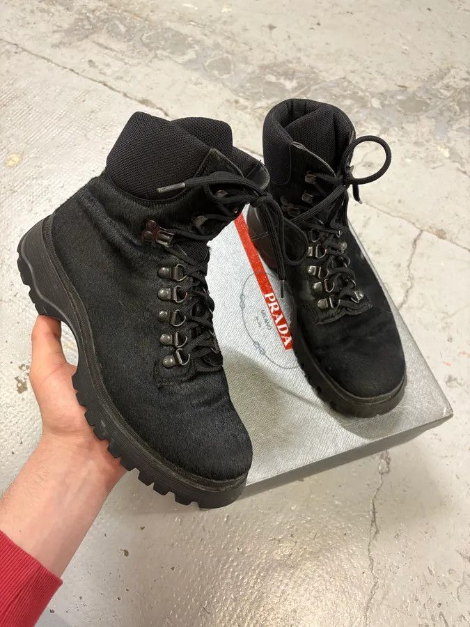 Prada FW1999 Prada Black High Ponyhair Leather Vibram Boots Size US 8 / IT 38 - 1 Thumbnail