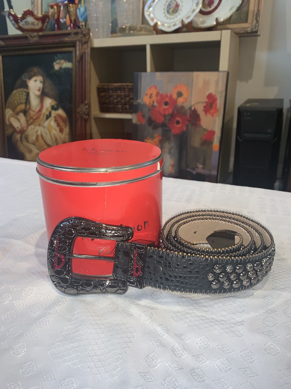 image of B B Simon B.b Simon Triple B Red Rockstar Belt in Black, Men's (Size 42)