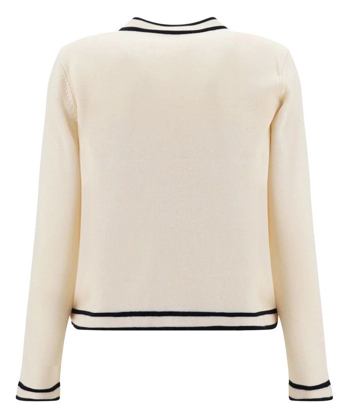 Tory Burch o1s22i1n1024 Kendra Merino Wool Cardigan in Ivory Size L / US 10 / IT 46 - 2 Thumbnail