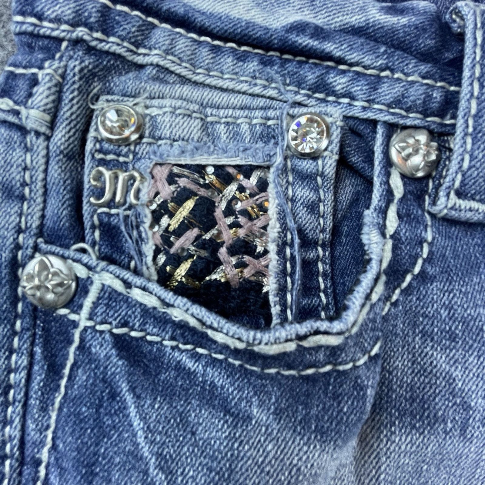 Miss Me Miss Me Jeans Women 27 Mid Easy Cropped Flap Rhinestones Y2K Size 27" / US 4 / IT 40 - 4 Thumbnail