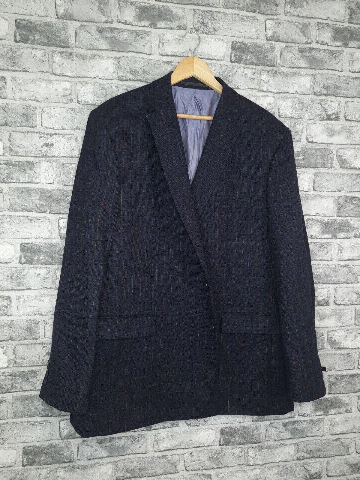 image of Designer Brook Taverner Wool Blazer Size 52 L Check ' Camberley ' NWT in Blue, Men's