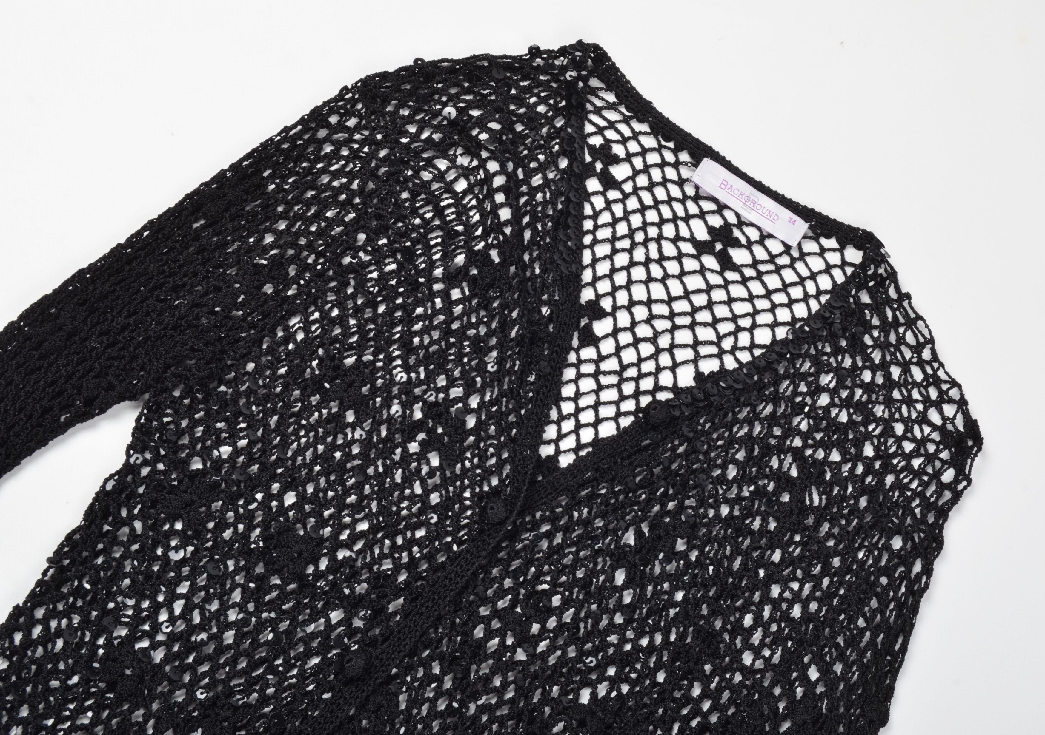 Designer Vintage Background Y2K Crochet Knit Black Cardigan Size L / US 10 / IT 46 - 5 Thumbnail