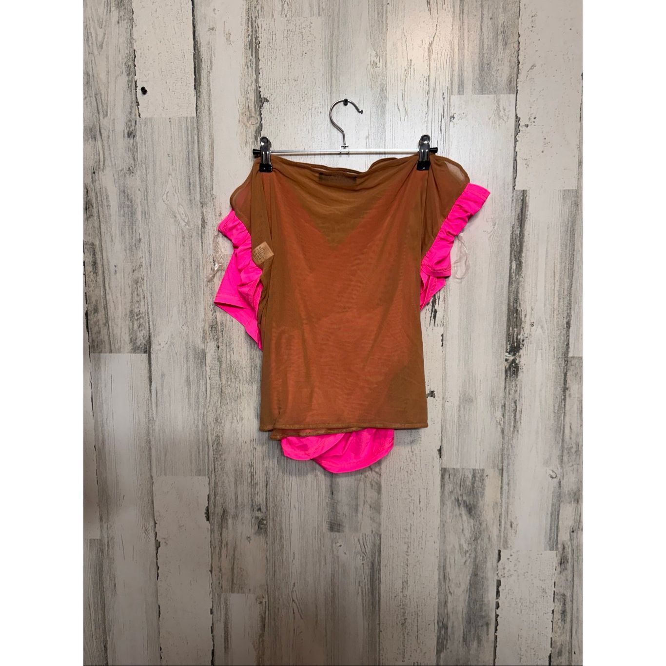 Other AKIRA Pink & Brown Sheer Mesh Wrap Top 3X Off Shoulder V-Nec Size 3XL / US 20-22 - 4 Thumbnail