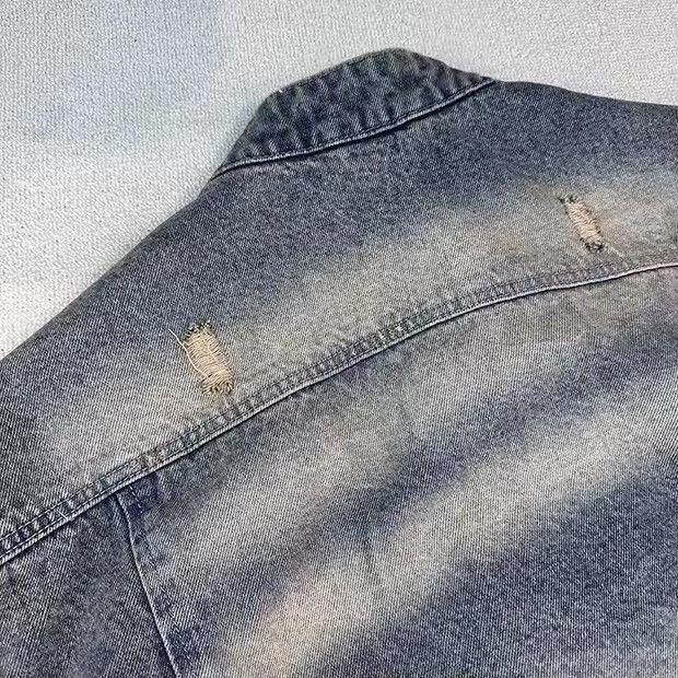Japanese Brand × Vintage Collarless wash denim motorcycle jacket Size US M / EU 48-50 / 2 - 12 Thumbnail