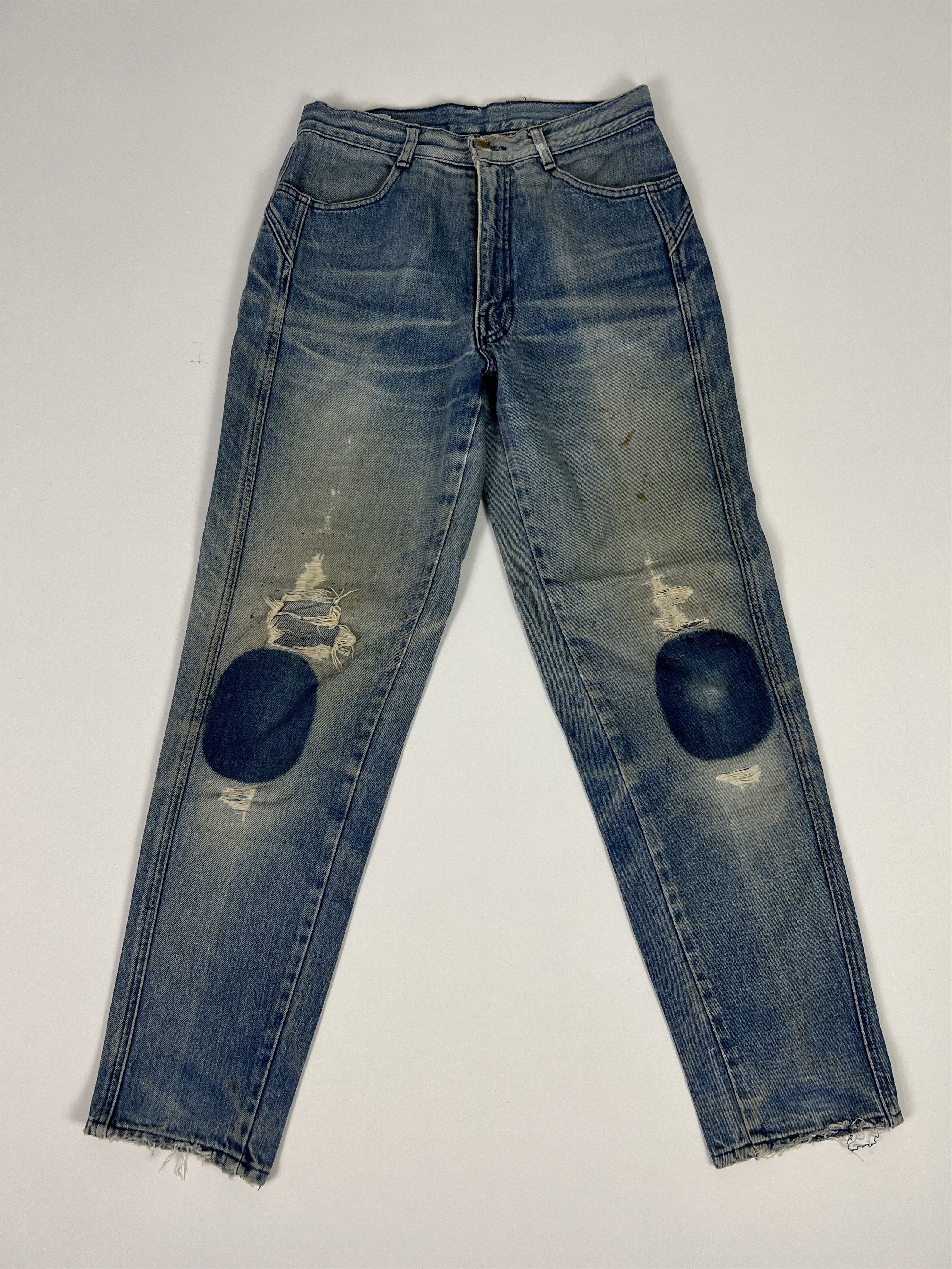 image of Distressed Denim Vintage Japanese Distressed Skinny Jeans Trousers in Blue Denim, Men's (Size 30)