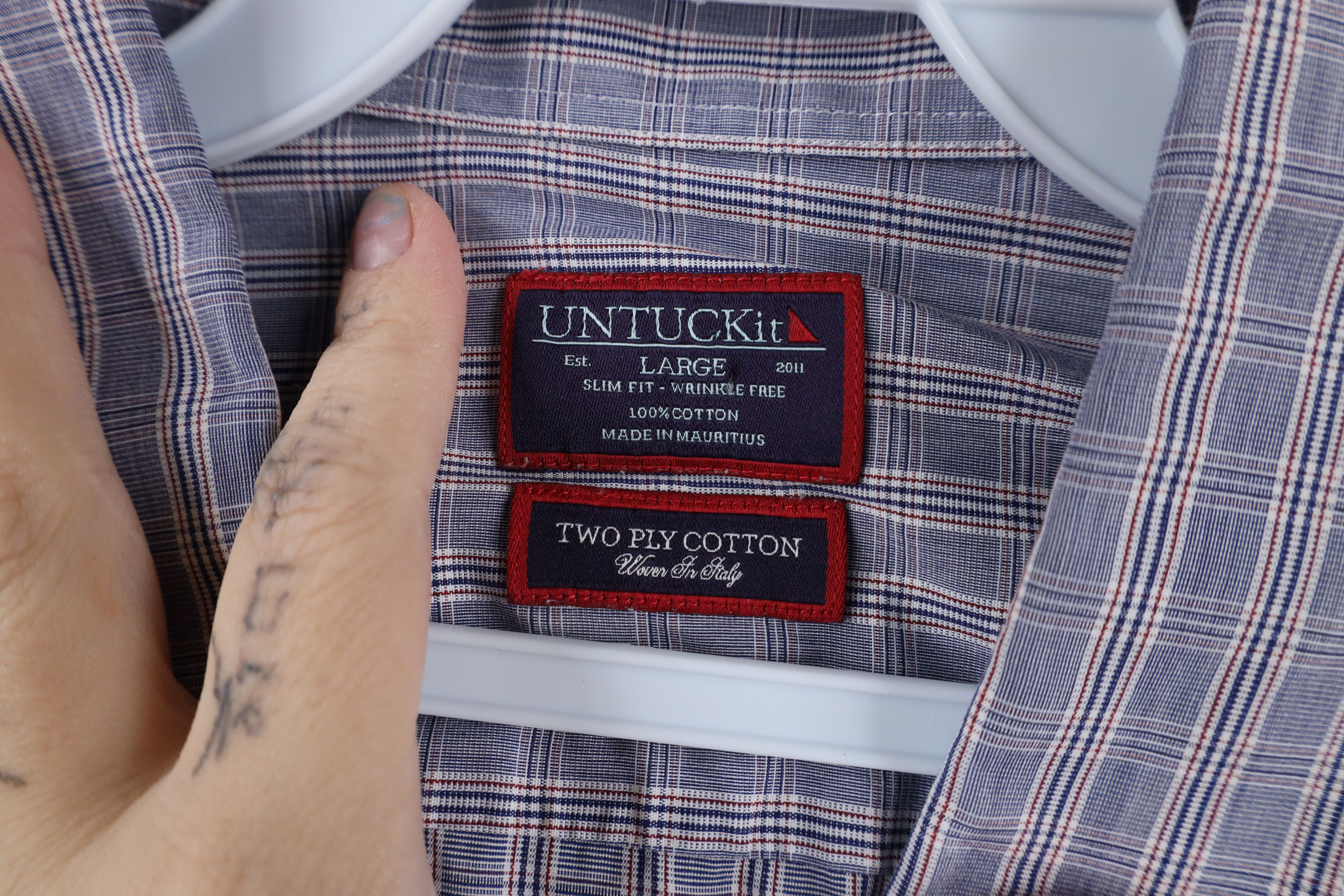 UNTUCKit × Vintage Untuckit Italy Two Ply Cotton Collared Button Shirt Plaid Size US L / EU 52-54 / 3 - 5 Thumbnail