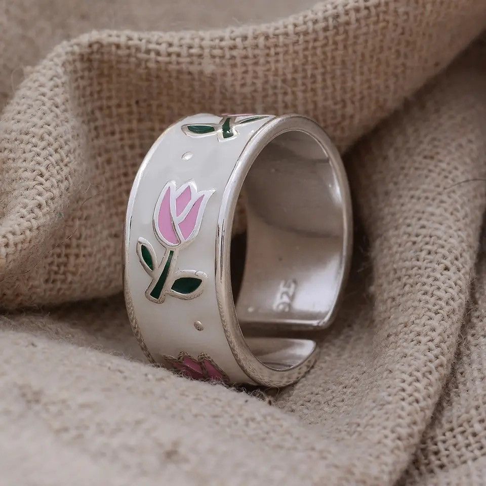 Japanese Brand × Jewelry × Vintage Sweet Rose Flower Dripping Glaze Ladies Ring Size ONE SIZE - 1 Thumbnail