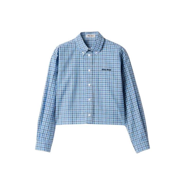 Miu Miu Miu Miu Blue Check Logo Embroidered Button-Up Shirt 0079 Size M / US 6-8 / IT 42-44 - 1 Thumbnail