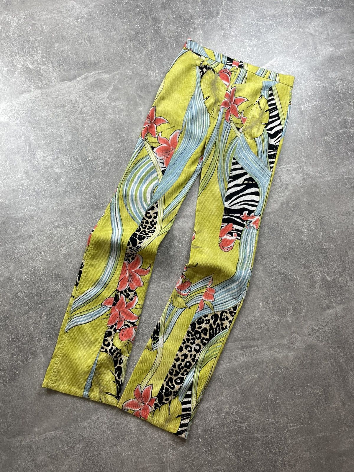Other Rocco Barocco Tropical Y2K Leopard Zebra Floral Flared Pants Size 28" / US 6 / IT 42 - 8 Thumbnail