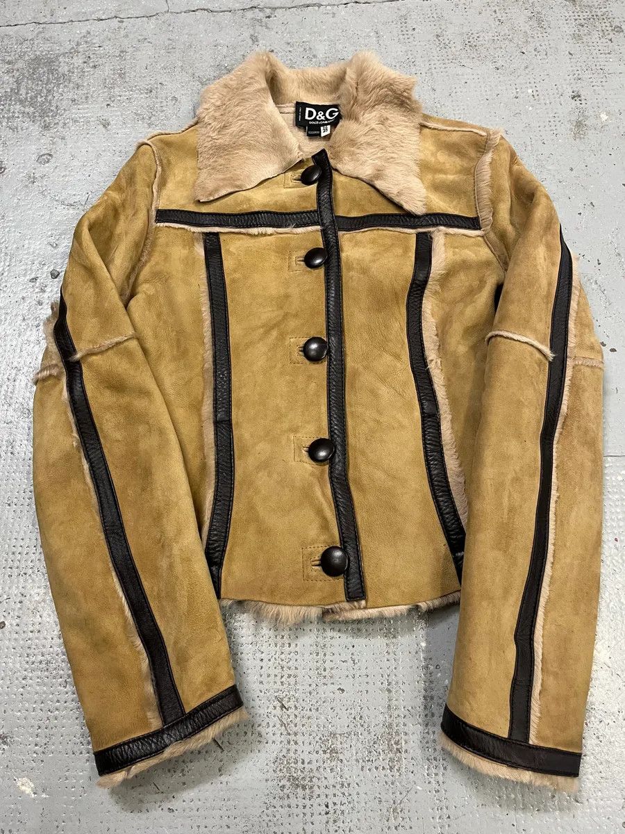 Dolce & Gabbana 2000s Dolce & Gabbana Beige Fur Collar Camel Leather Jacket Size M / US 6-8 / IT 42-44 - 3 Thumbnail