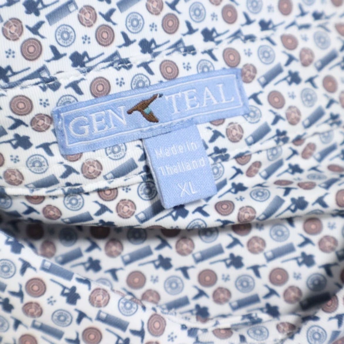 Vintage Genteal Polo Shirt Mens XL White Brrr Printed Blue Clays All Over Print High Stretch Shirt Size US XL / EU 56 / 4 - 5 Thumbnail