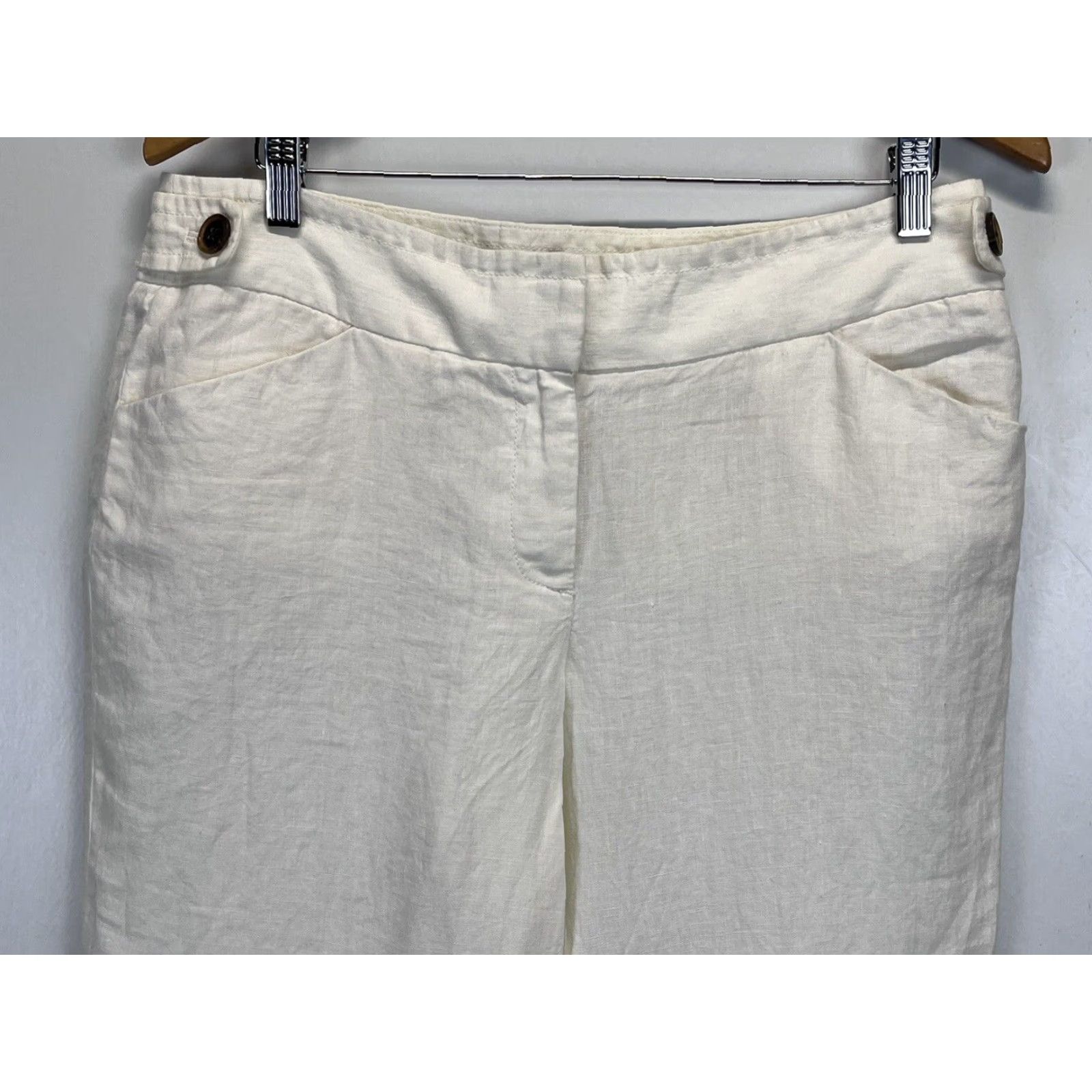 J.Crew J. CREW X BAIRD MCNUTT Ladies Linen Wide-Leg Pants Size 10 Ivory Flat Front Casual Travel Size 32" / US 10 / IT 46 - 2 Thumbnail