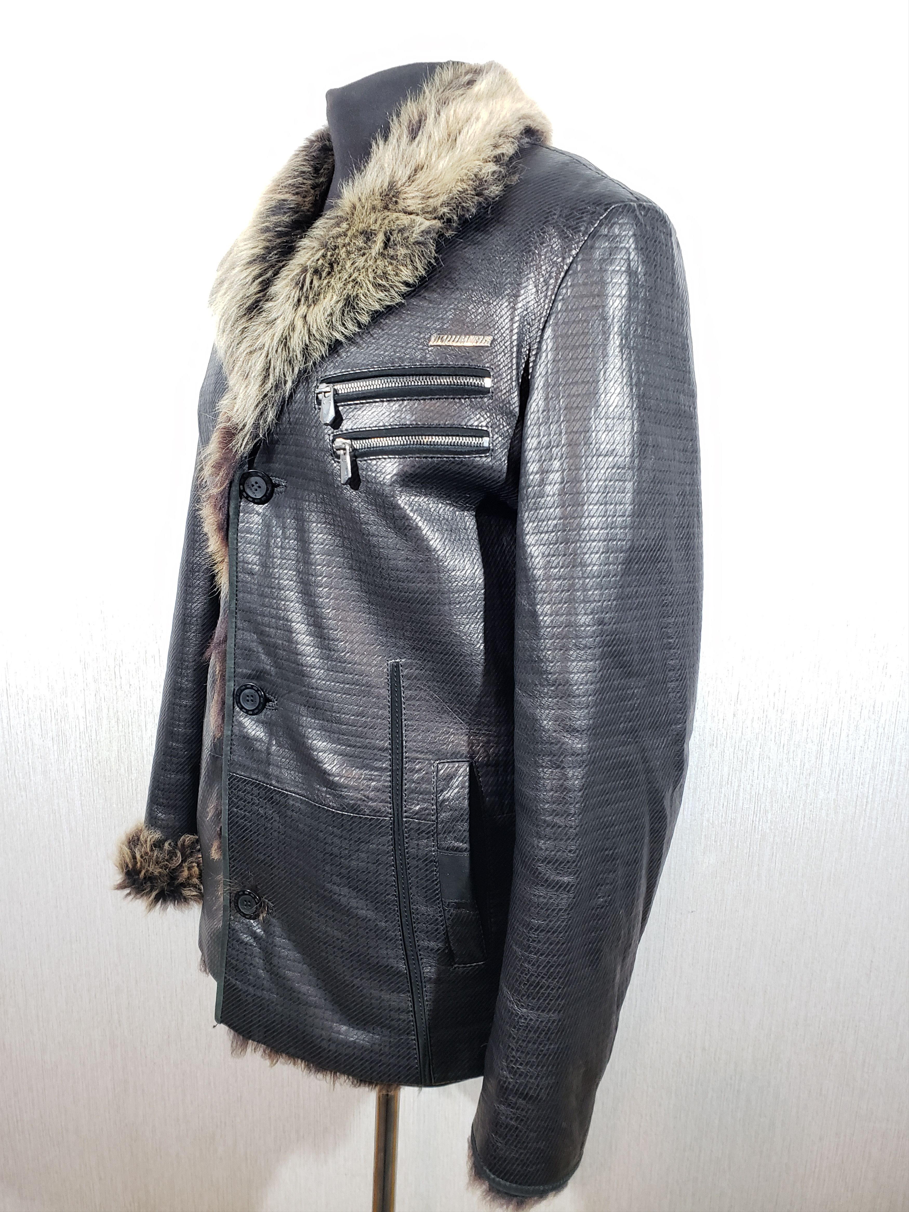 Other Stylish black men's leather jacket with warm fur. Size US M / EU 48-50 / 2 - 3 Thumbnail