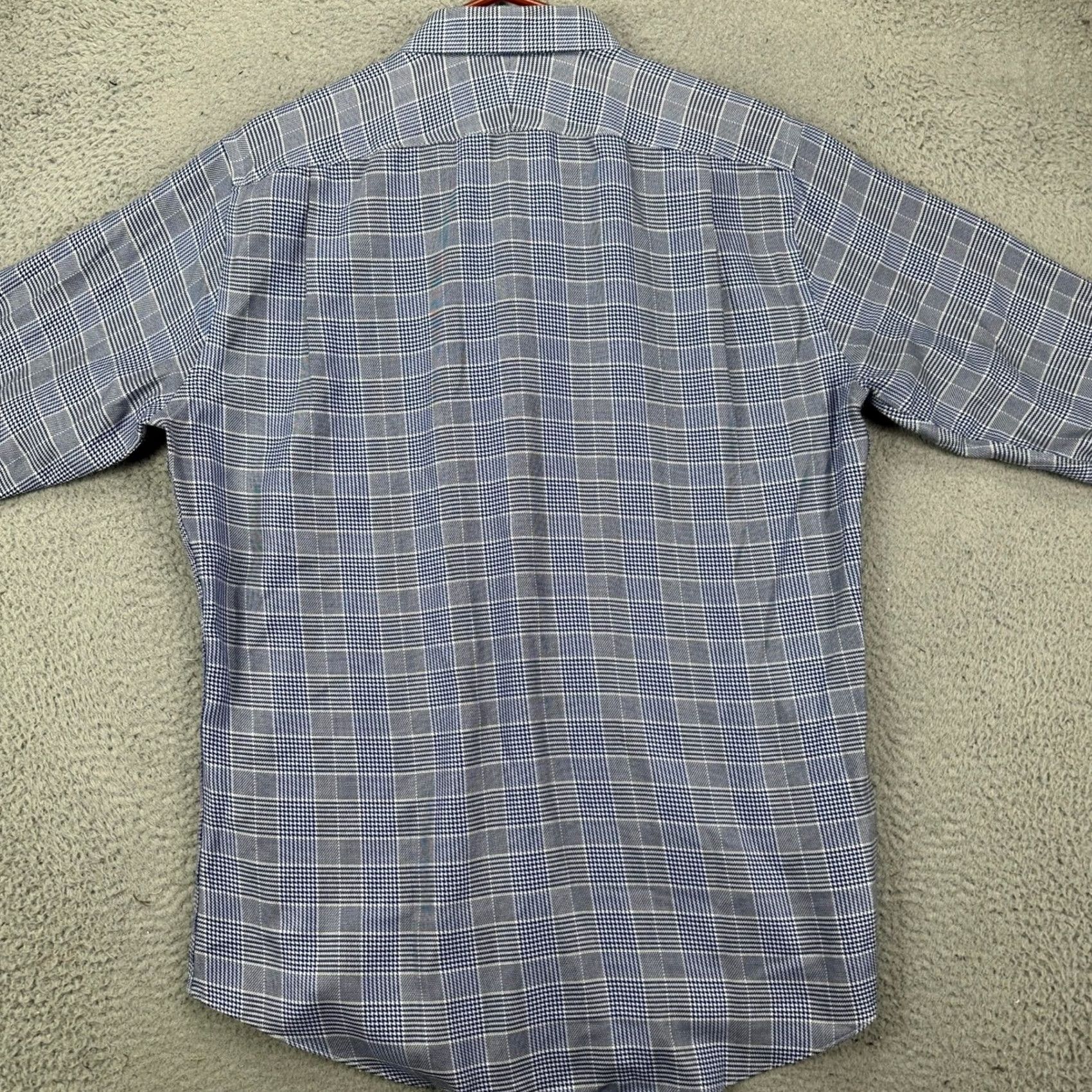 Nordstrom Nordstrom Shirt Dress Mens 16.5 36-37 Blue Gray Houndstooth Trim Fit Pocket Button-Up Long Sleeve 100% Cotton Size 46R - 2 Thumbnail