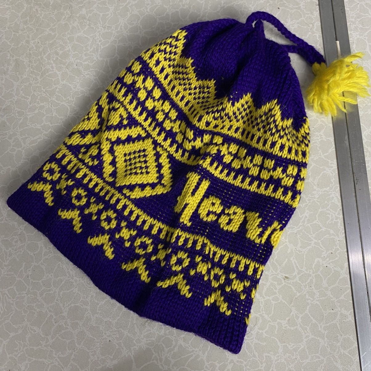 Japanese Brand × Vintage 2000s y2k smiley navajo usa made pom beanie hats Size ONE SIZE - 3 Thumbnail
