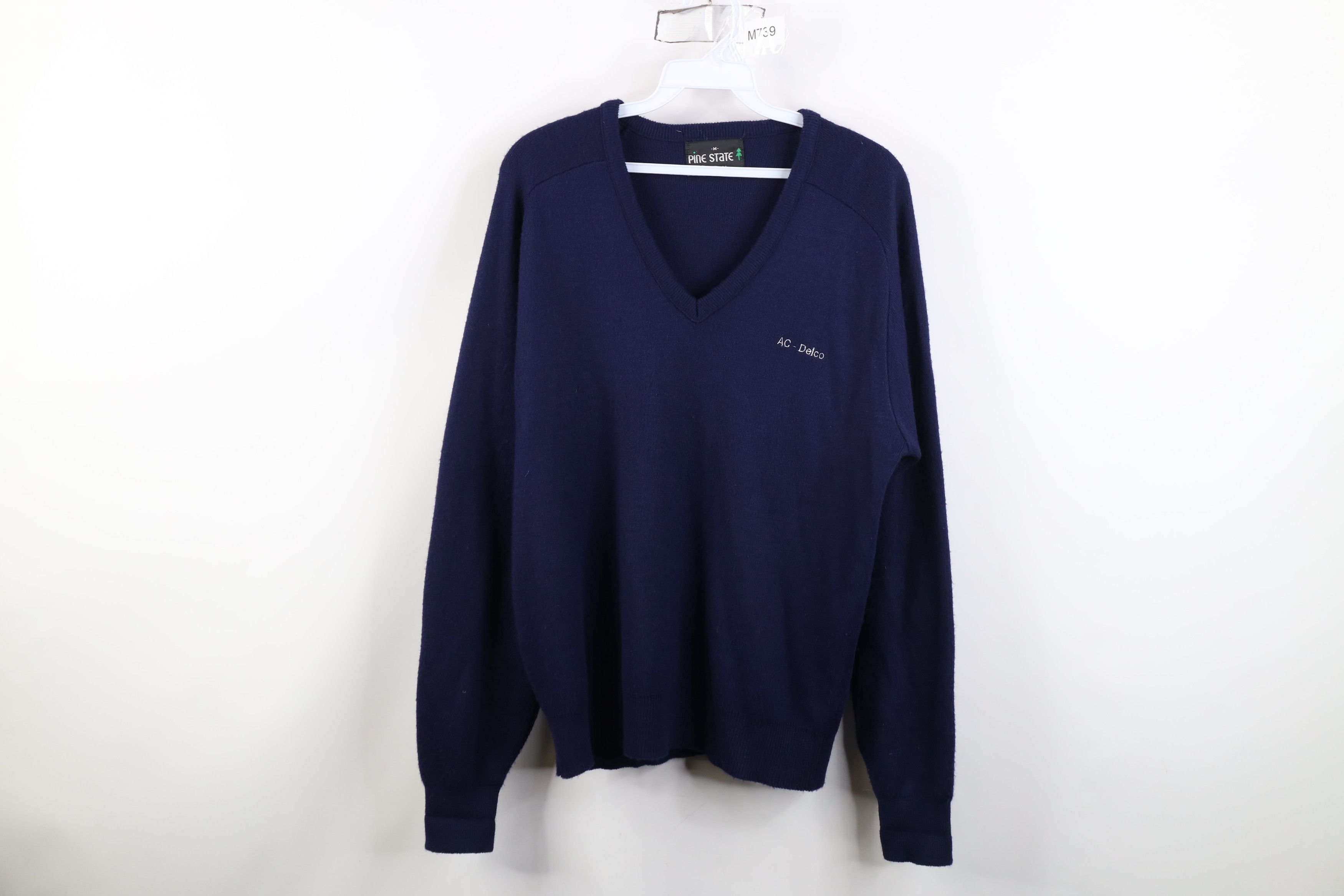 Vintage Vintage 70s AC Delco Knit V-Neck Sweater Navy Blue USA Size US M / EU 48-50 / 2 - 1 Thumbnail