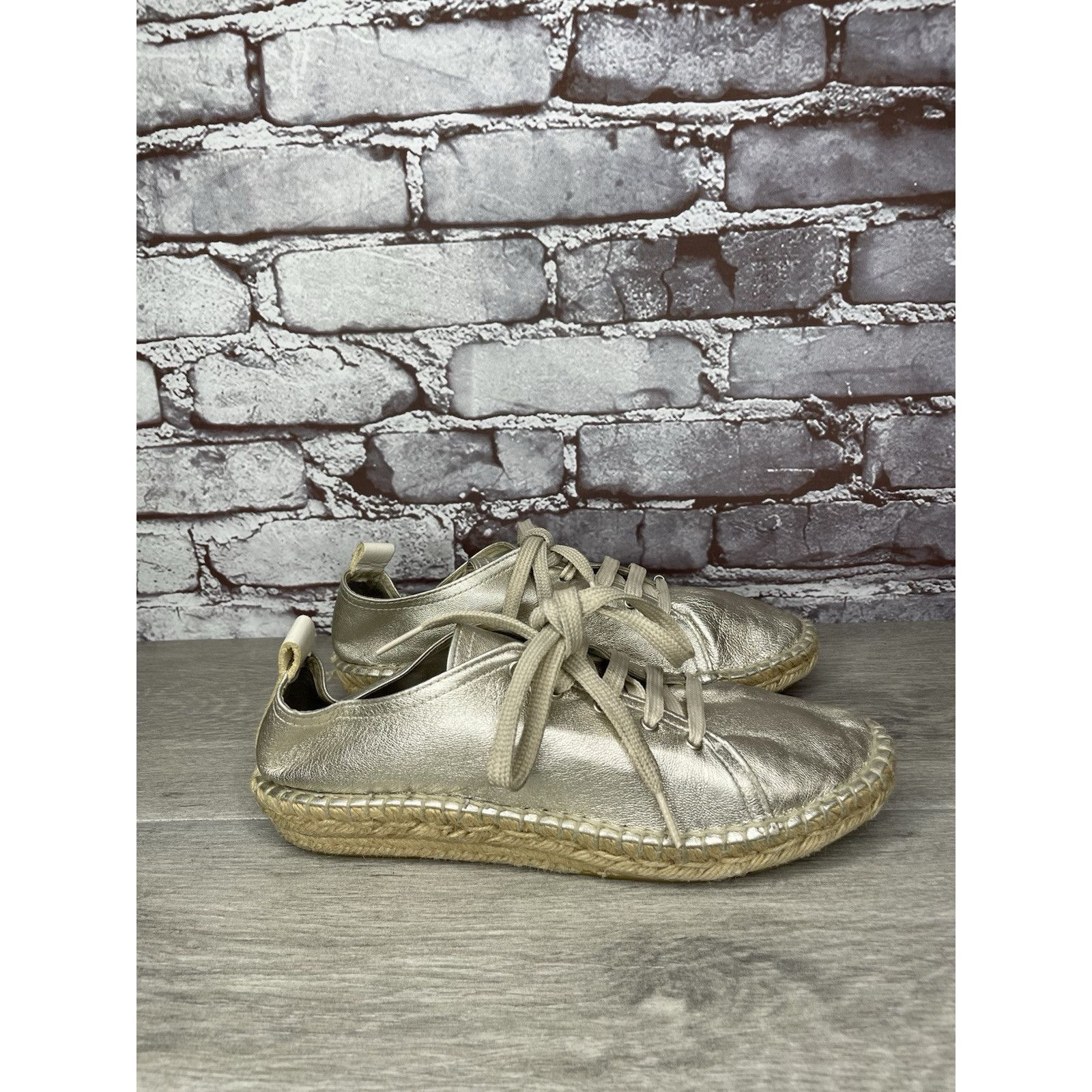 Other Maypol Silver Leather Espadrilles Casual Lace Up Shoes Women Size US 7.5 / IT 37.5 - 9 Thumbnail