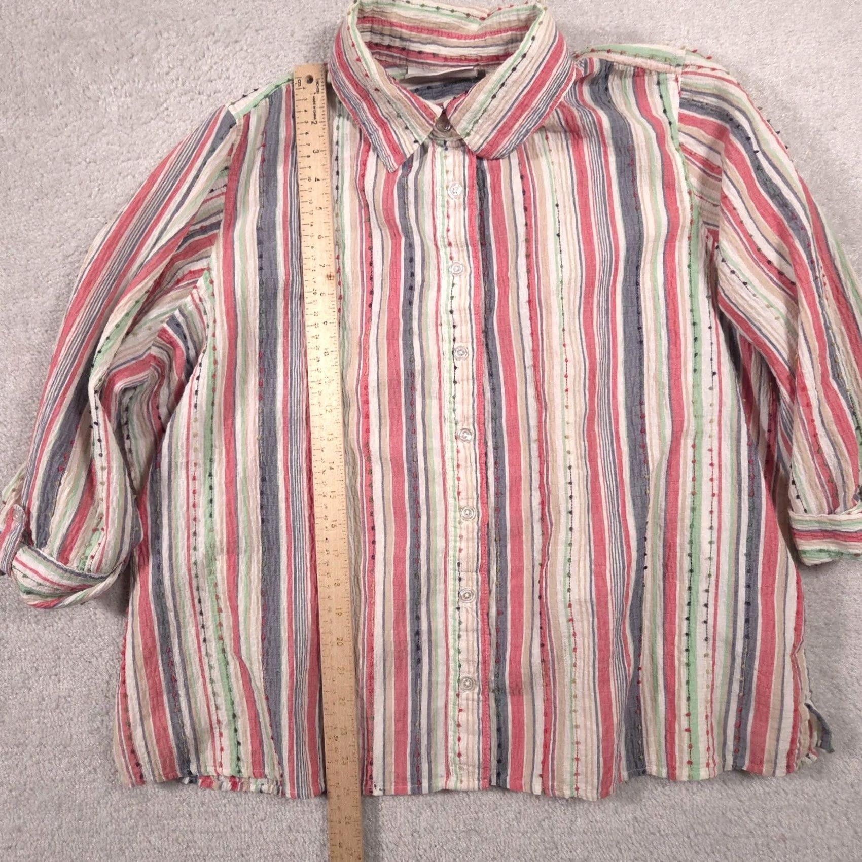 Vintage Breckenridge Shirt Womens 1X Multi Stripe Button Front Roll Tab 3/4 Sleeve Top Size XL / US 12-14 / IT 48-50 - 7 Thumbnail