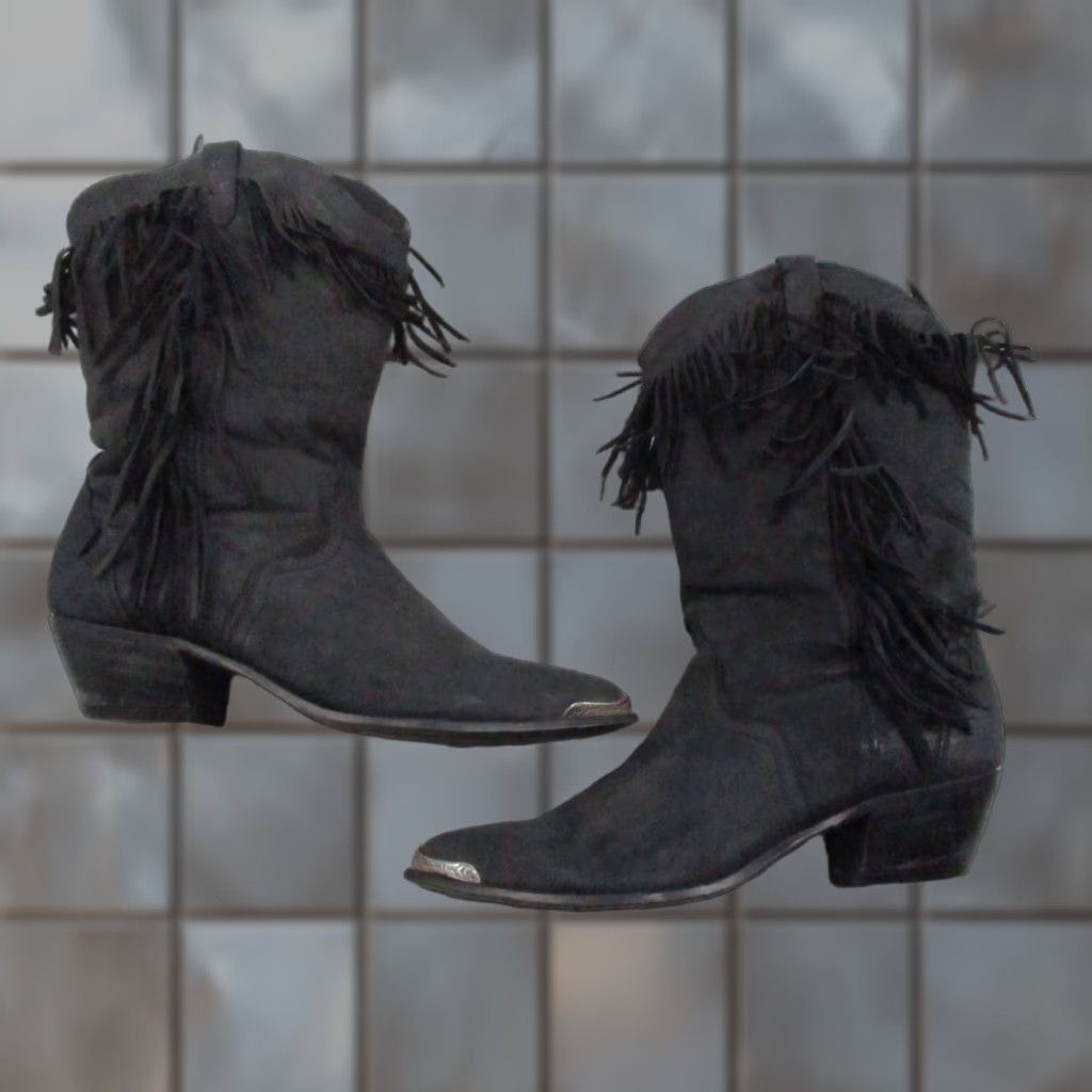 Vintage VINTAGE Acme Fringe Western Cowboy Boots Womens 6.5 Pointed Toe Mid Calf Suede Black Fringe Western Boots Womens 6.5 Size US 7 / IT 37 - 1 Thumbnail