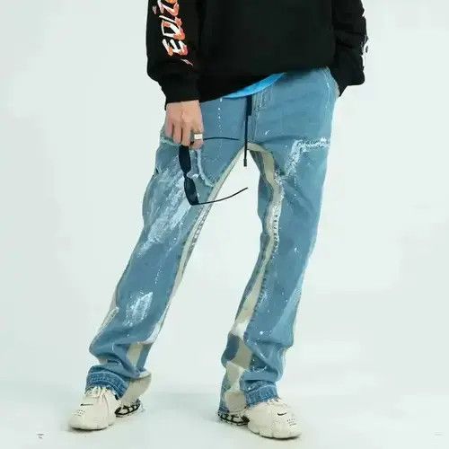 Other Paint Splatter Flare Blue Denim Jeans Size US 32 / EU 48 - 3 Thumbnail