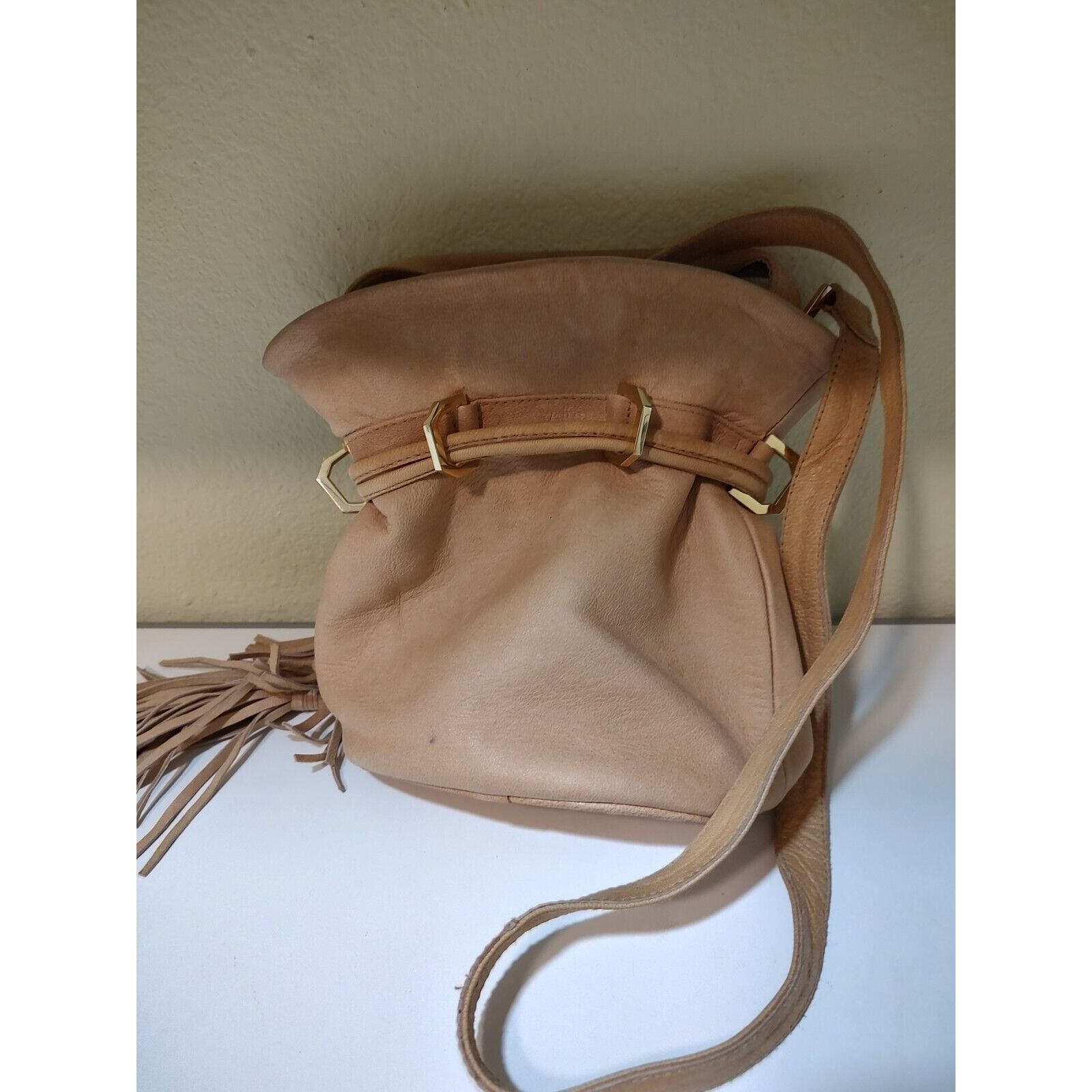 image of Cleobella Leather Hobo Bucket Bag Purse in Brown, Women's