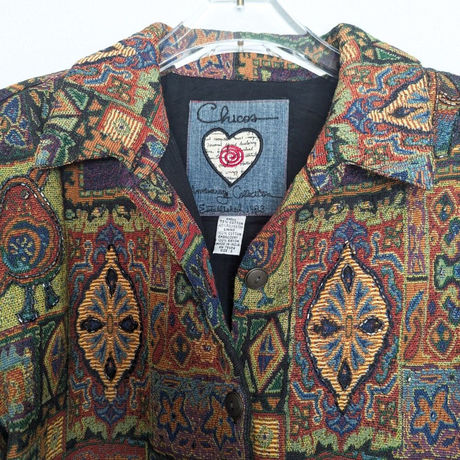 Chicos Chicos Vintage Anniversary Collection Beaded Tapestry Jacket Size L / US 10 / IT 46 - 4 Thumbnail