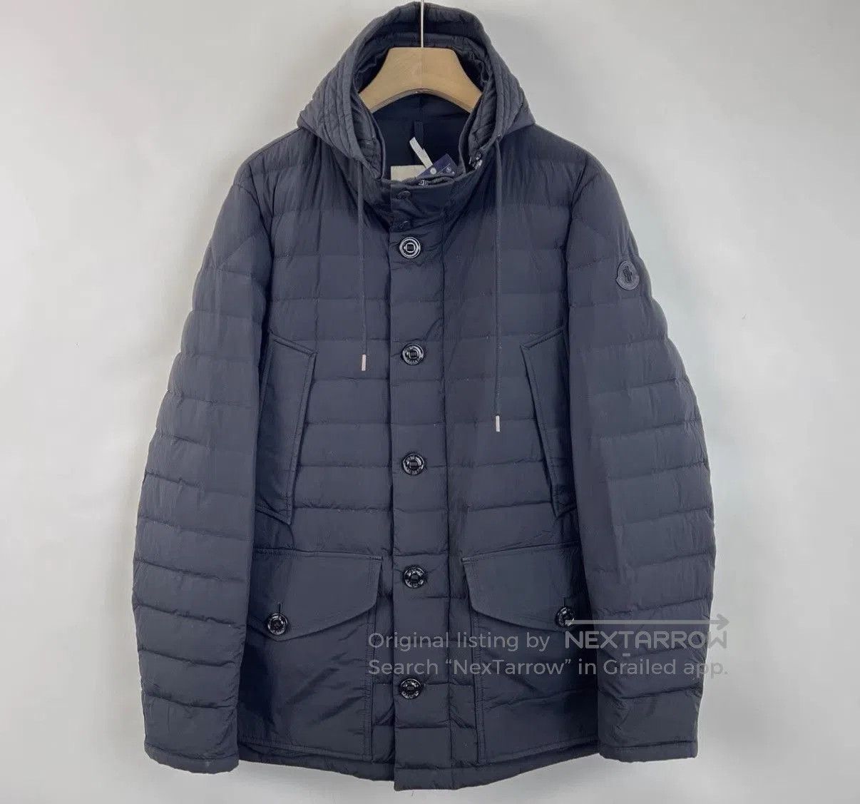 Moncler Black Puffer Jacket with Hood and Button-Front, Size L. Size US L / EU 52-54 / 3 - 1 Thumbnail
