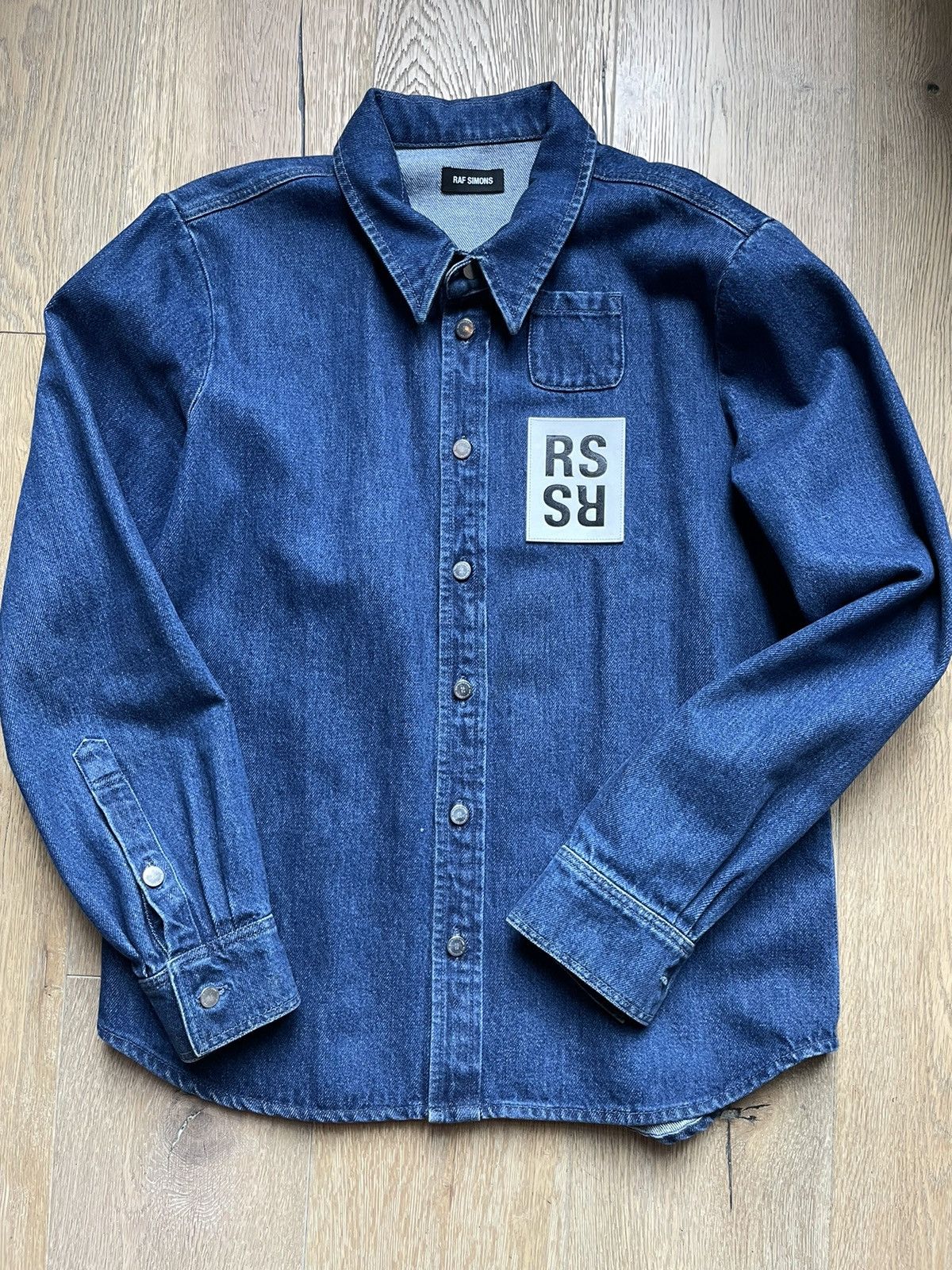 image of Raf Simons Denim Shirt in Blue, Men's (Size Large)