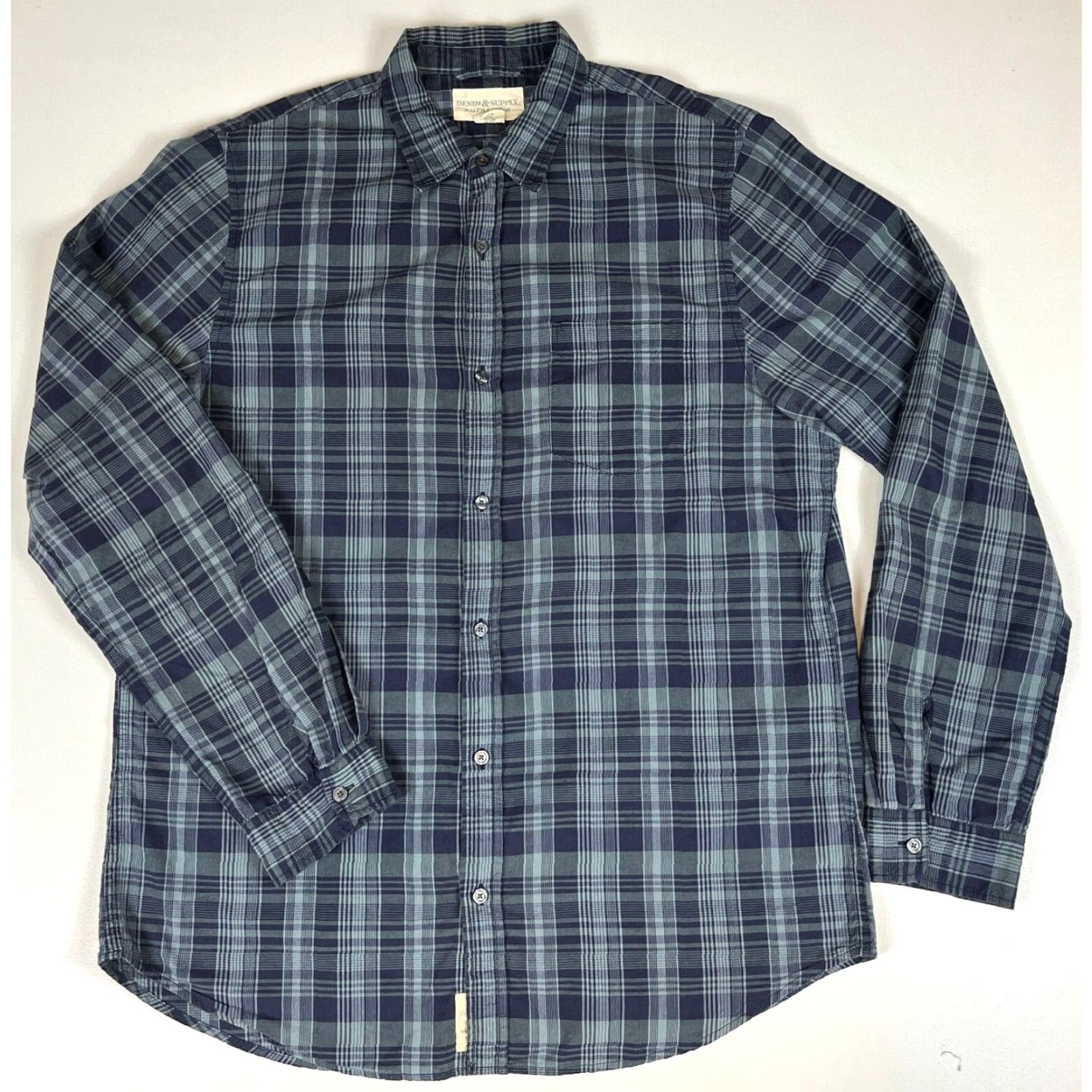 Vintage Denim & Supply Ralph Lauren Men's Button-Up Shirt Plaid XL Blue Cotton Long Sleeve Pocketed Casual Shirt Size US XL / EU 56 / 4 - 2 Thumbnail