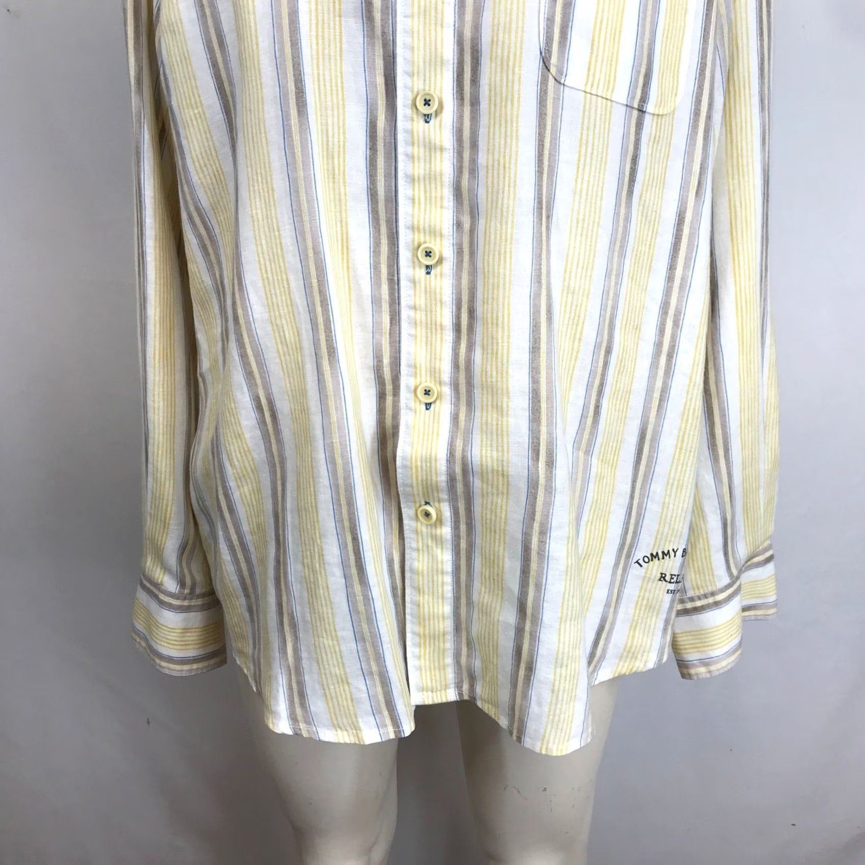 Tommy Bahama VINTAGE Tom​my Bahama Relax Striped Long Sleeve Button-Up Linen Shirt Yellow Blue XL Mens Size US XL / EU 56 / 4 - 3 Thumbnail