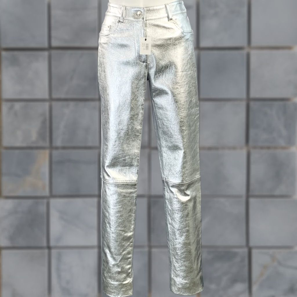 Moschino MOSCHINO Size 2 Metallic Silver Leather Jean Cut Casual Pants WOMEN Size 26" / US 2 / IT 38 - 1 Thumbnail