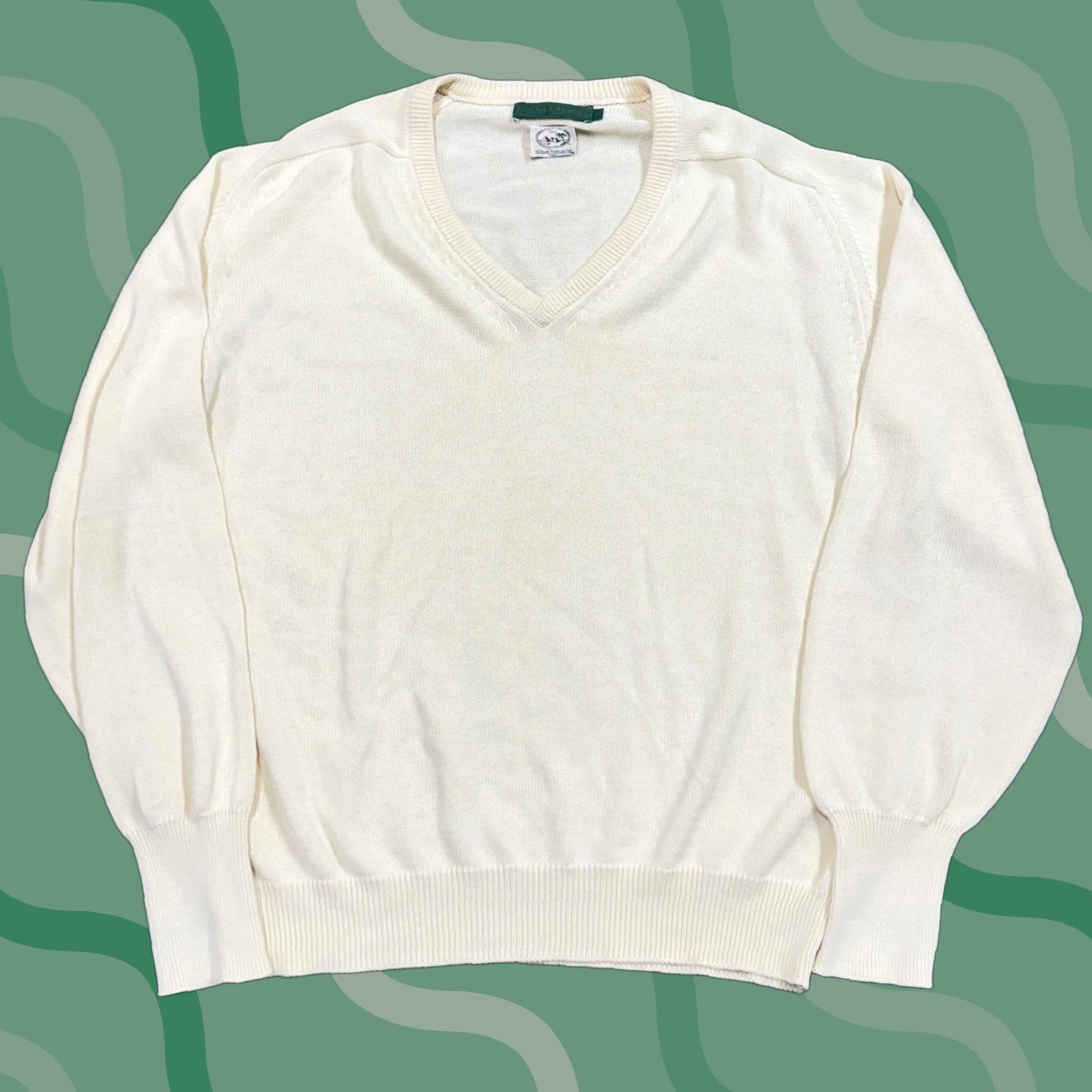 Vintage VINTAGE Michael Thomas Sweater Mens Large White V-Neck Cotton Knit Pullover Size US L / EU 52-54 / 3 - 1 Thumbnail