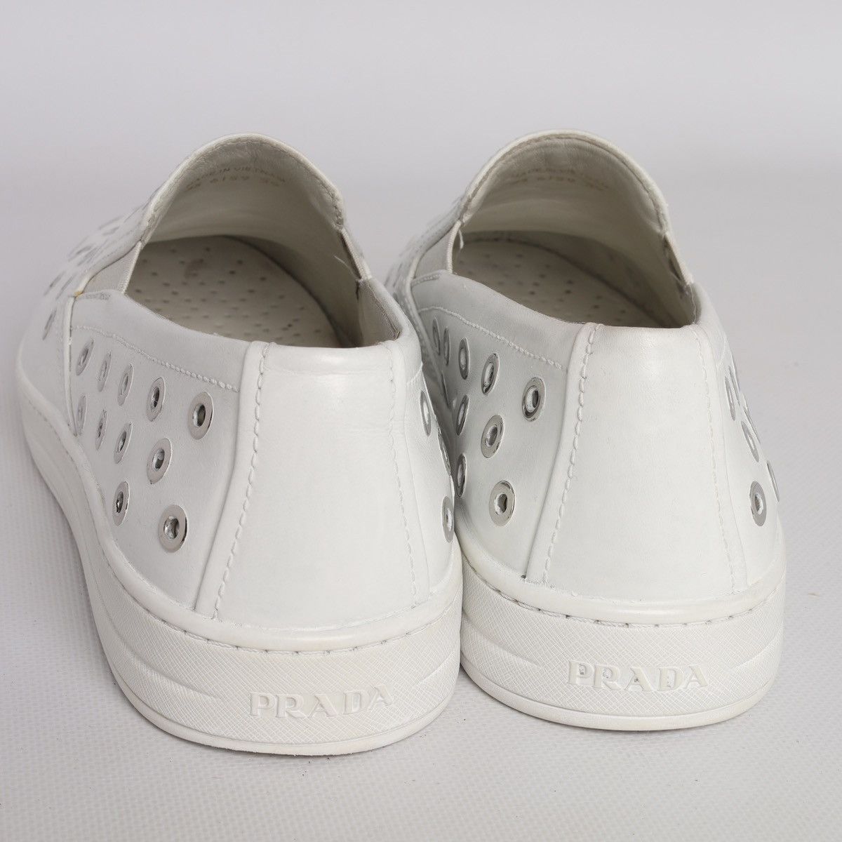 Prada Prada White Leather Slip-on Sneakers Trainers Shoes Grommet Size US 9 / IT 39 - 13 Thumbnail
