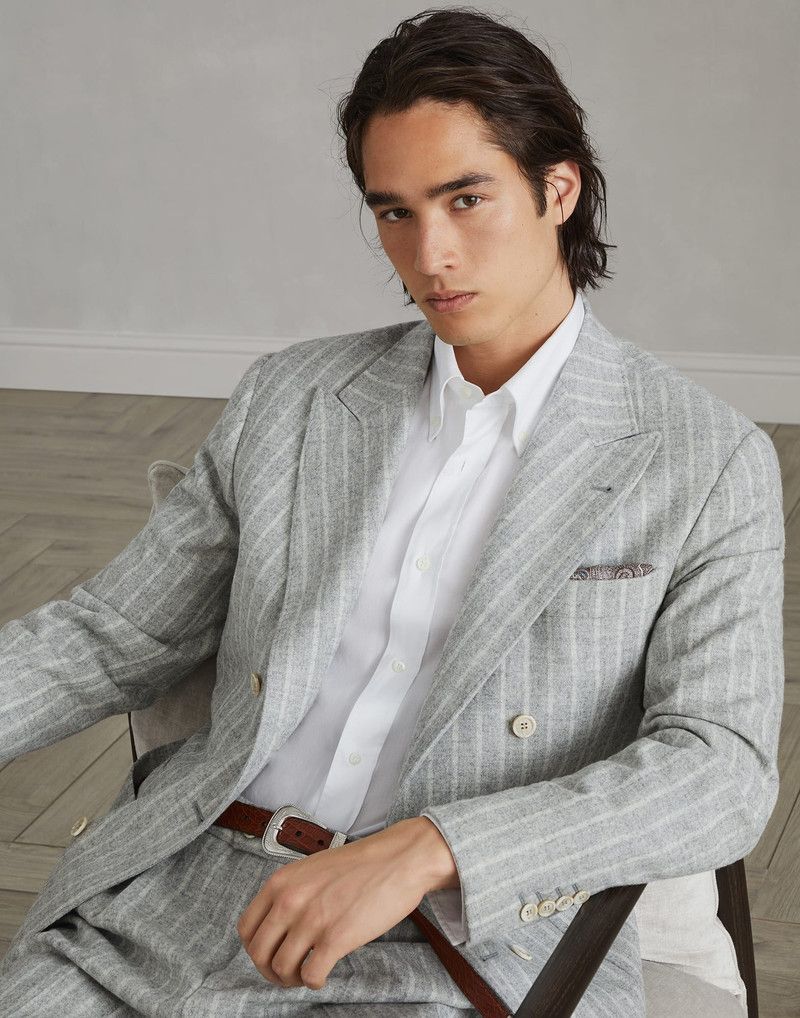 Brunello Cucinelli o1w1db10226 Cashmere Suit Type Jacket in Open Grey Size US L / EU 52-54 / 3 - 4 Thumbnail