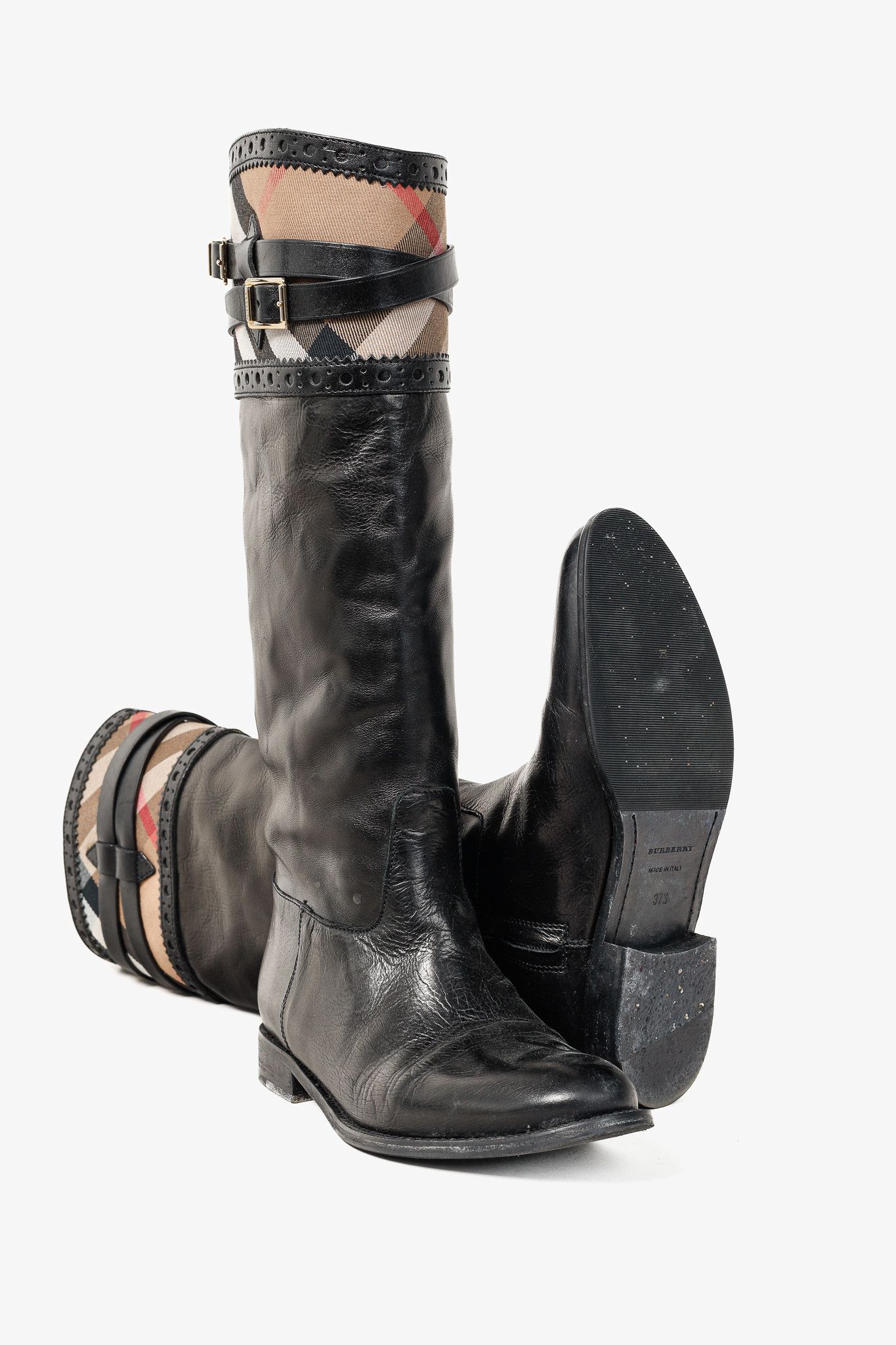 Burberry Burberry Carington Black Check Leather Riding Boots Size US 7 / IT 37 - 4 Thumbnail