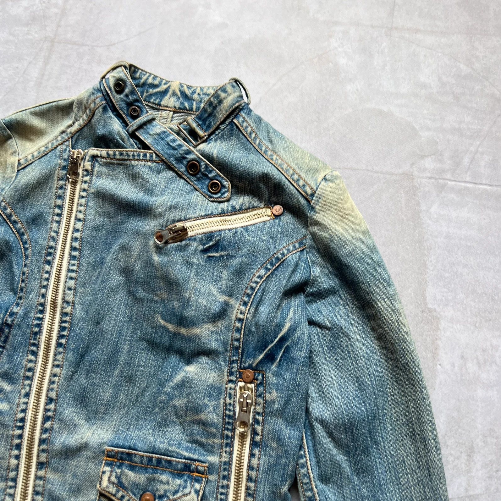 Hysteric Glamour 00s Japan Cropped bomber Denim Biker Jacket Side zip Y2K Size M / US 6-8 / IT 42-44 - 4 Thumbnail