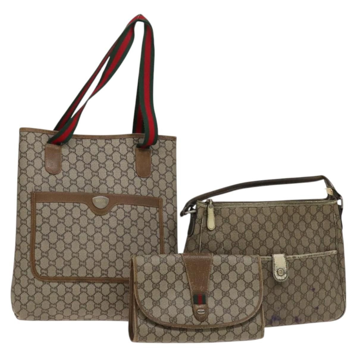 Gucci GG Plus Web Sherry Line Clutch Tote Bag Pvc 3Set Beige Auth 117297, Women's