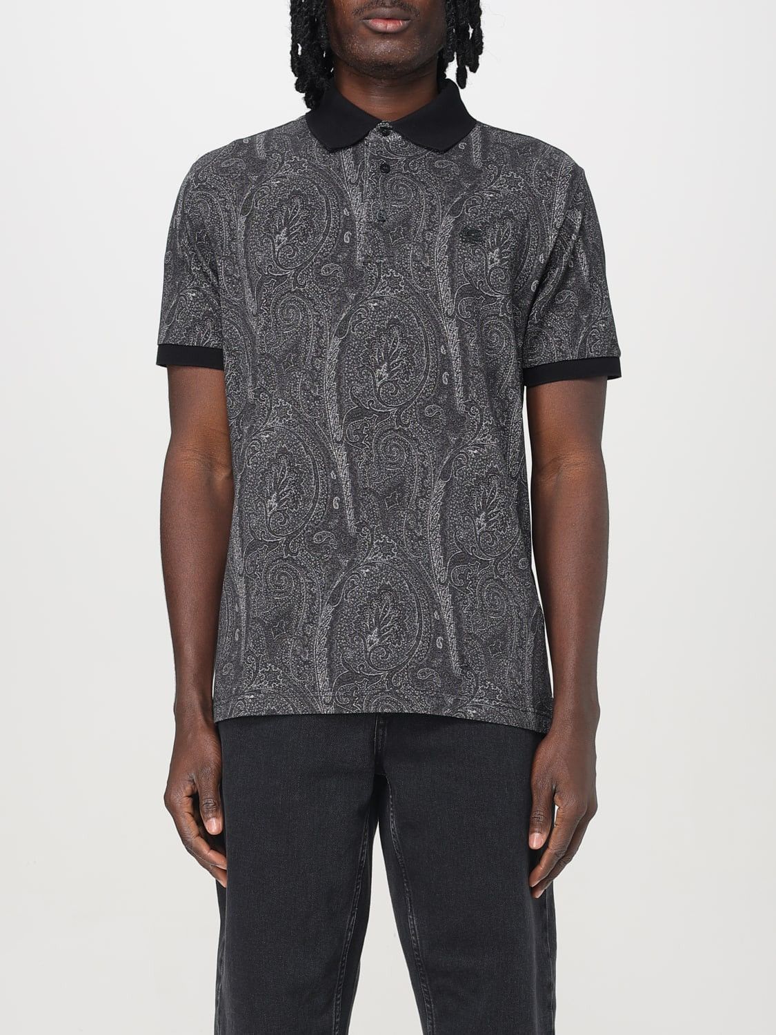 Etro Milano Paisley Polo Shirt Black Grey Cotton Pattern