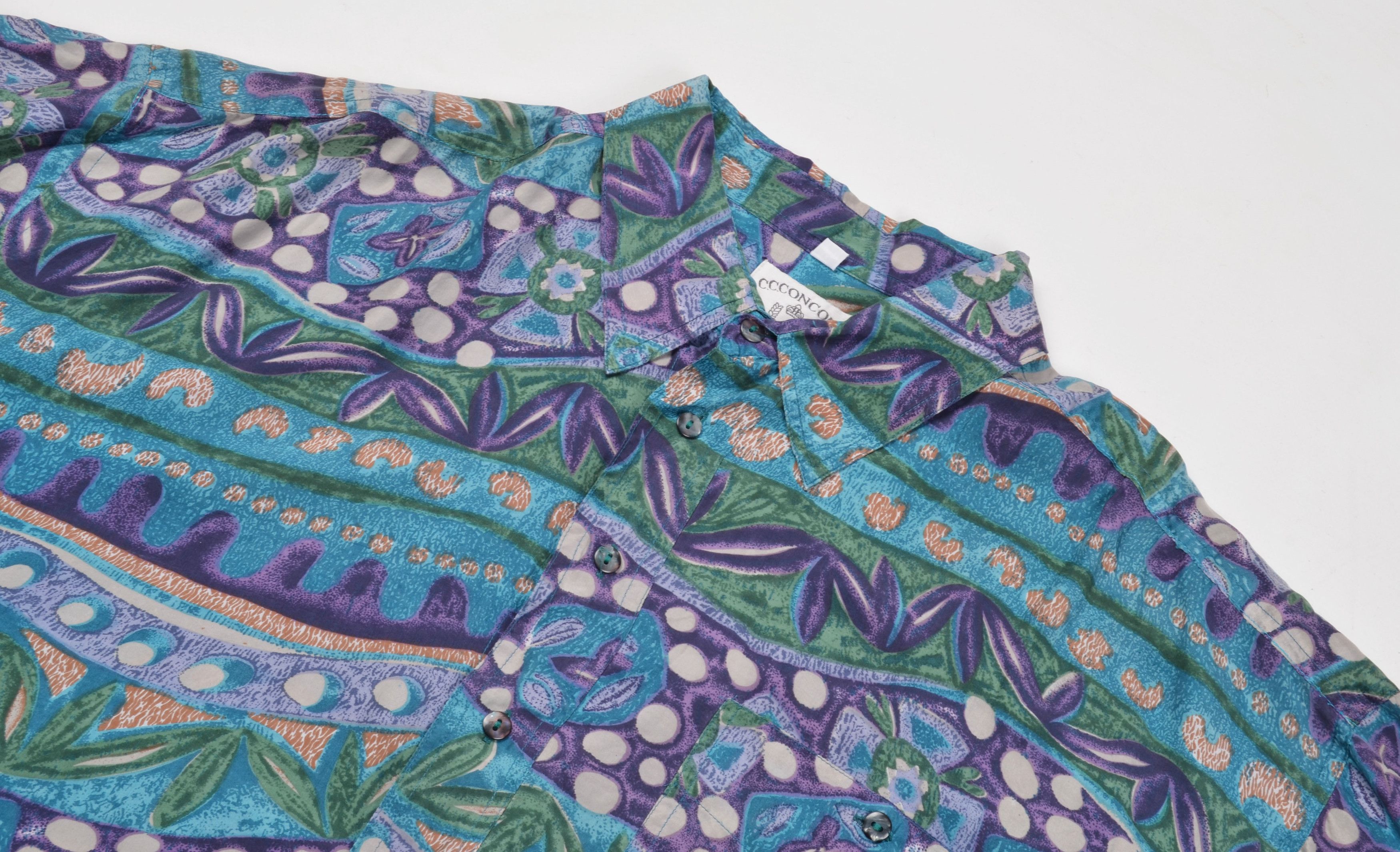 Vintage Men's Vintage Concord Abstract Pattern Light Silk Shirt Size US XXL / EU 58 / 5 - 2 Thumbnail